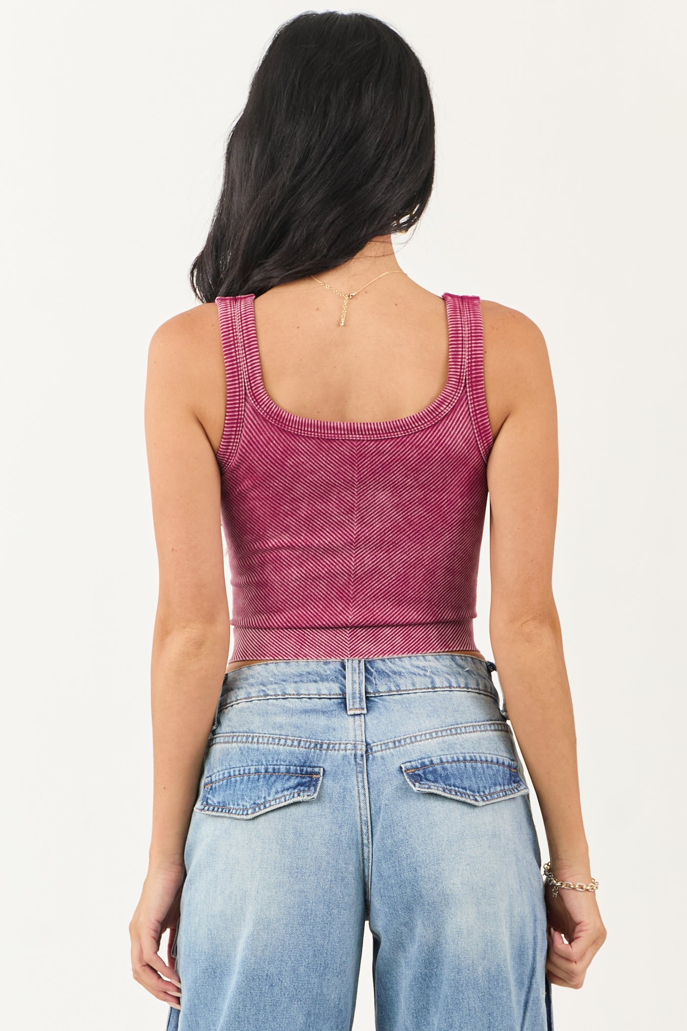 Hibiscus Stone Wash Cropped Knit Tank Top