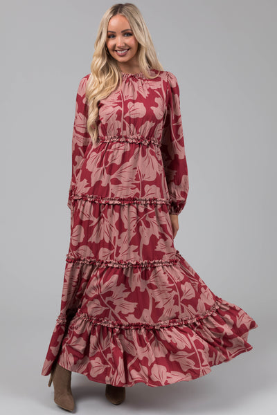 Hibiscus and Apricot Floral Print Maxi Dress