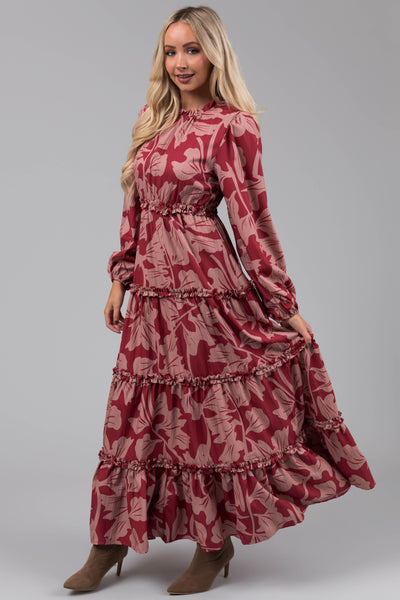 Hibiscus and Apricot Floral Print Maxi Dress