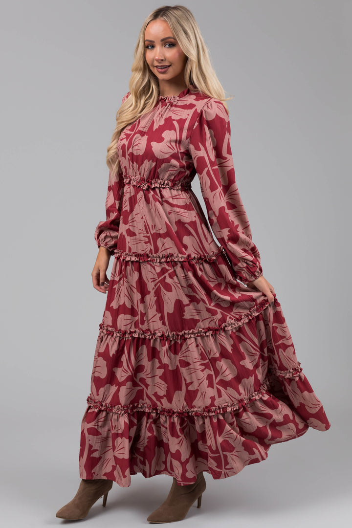 Hibiscus and Apricot Floral Print Maxi Dress