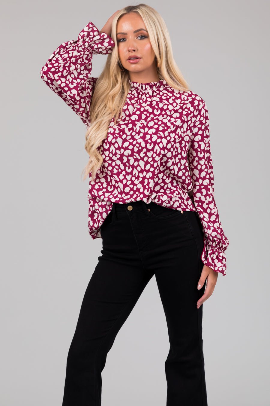Hibiscus and Ivory Leopard Print Ruffle Top