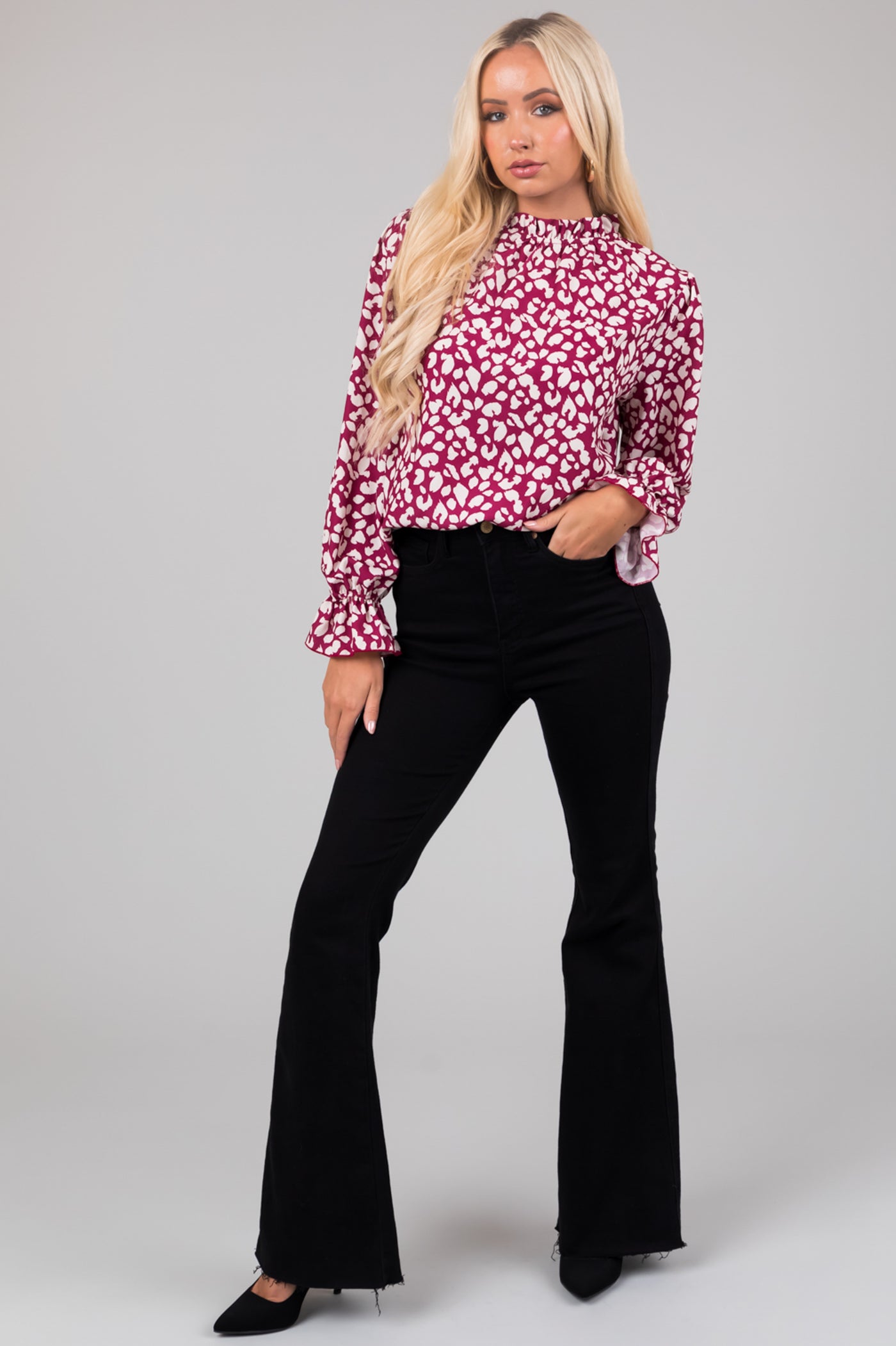 Hibiscus and Ivory Leopard Print Ruffle Top