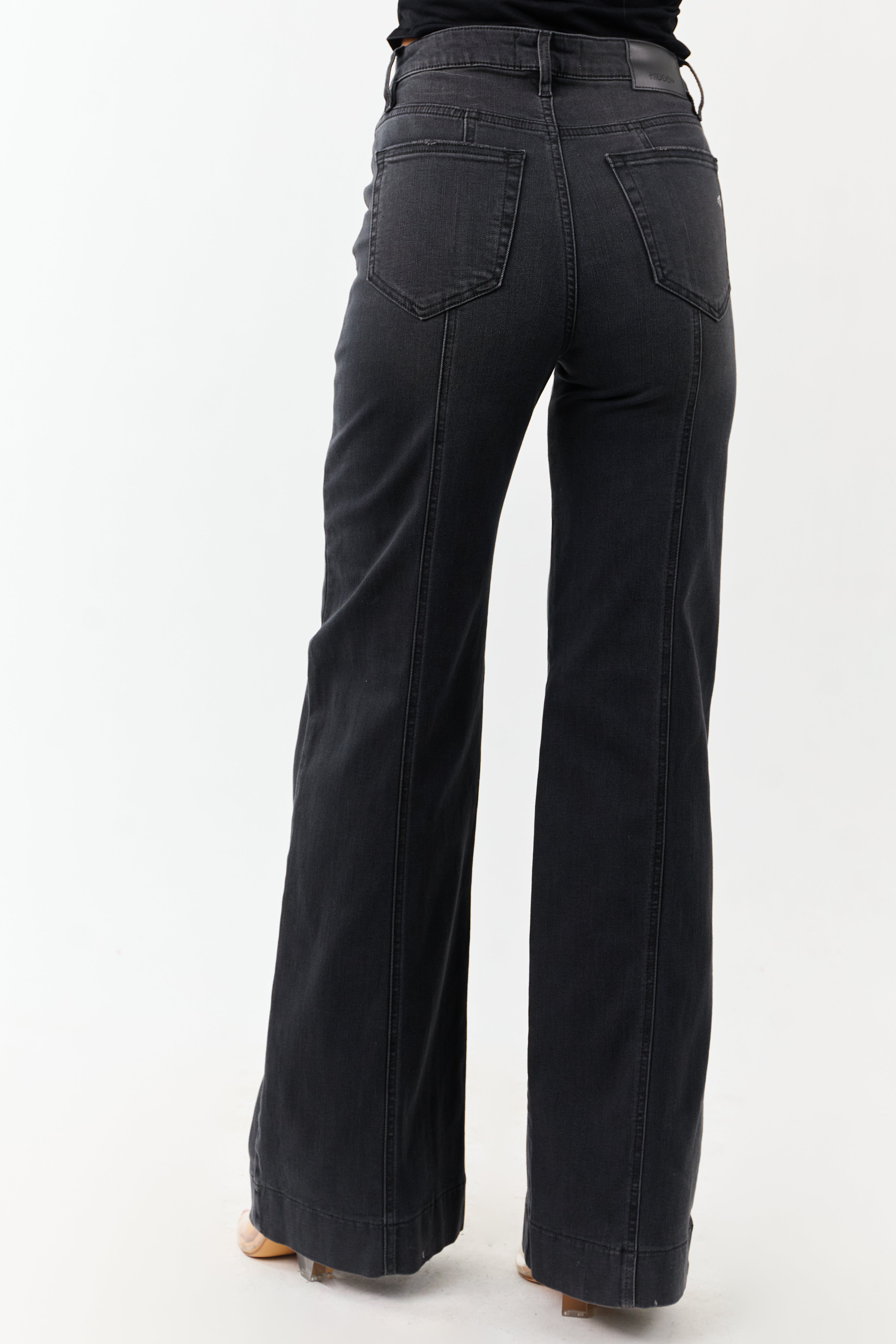 Hidden Charcoal Wide Leg High Rise Stretchy Jeans