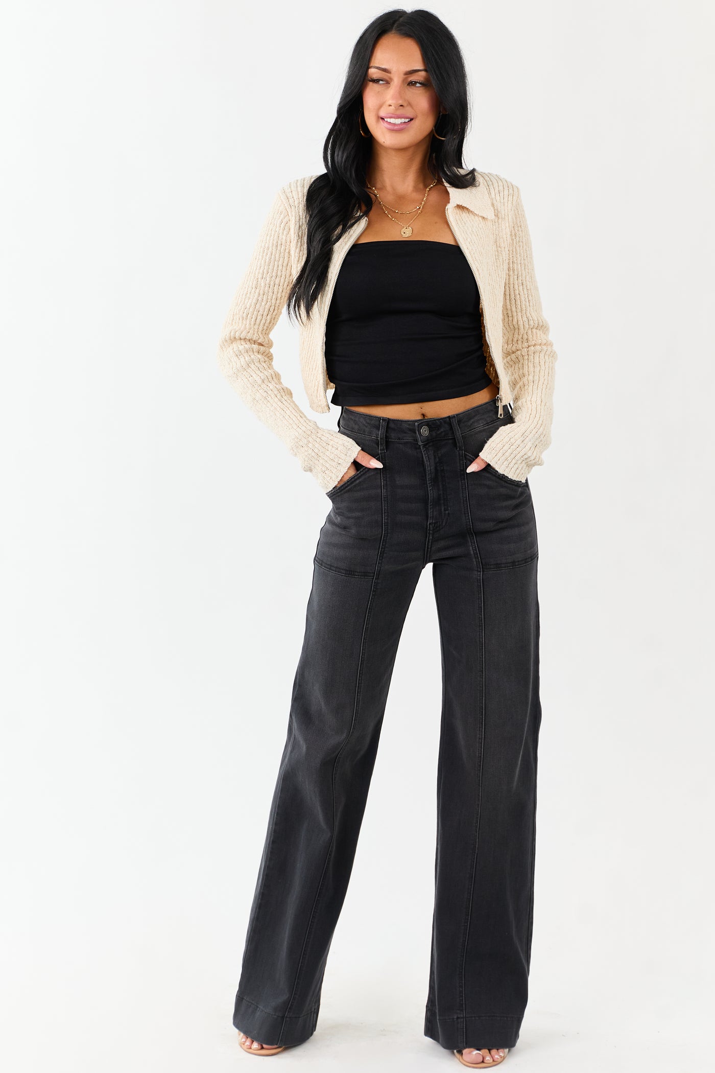 Hidden Charcoal Wide Leg High Rise Stretchy Jeans