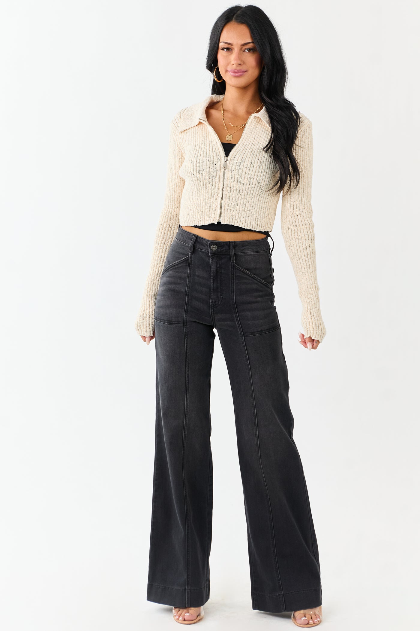 Hidden Charcoal Wide Leg High Rise Stretchy Jeans