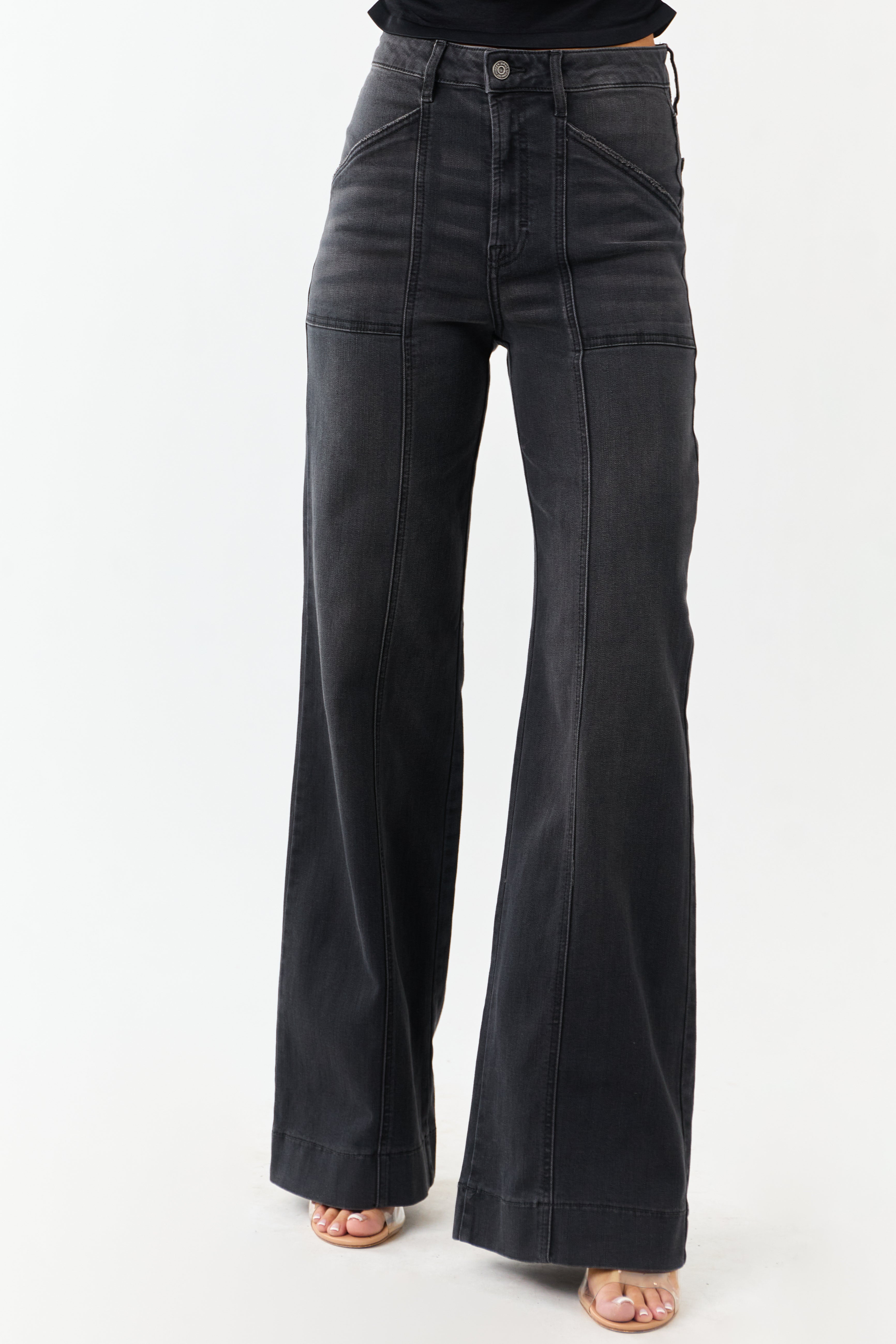 Hidden Charcoal Wide Leg High Rise Stretchy Jeans