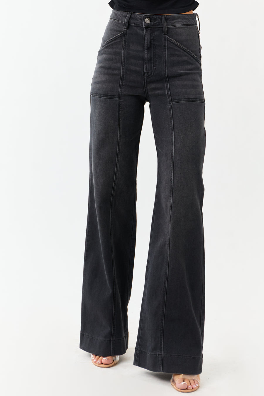 Hidden Charcoal Wide Leg High Rise Stretchy Jeans