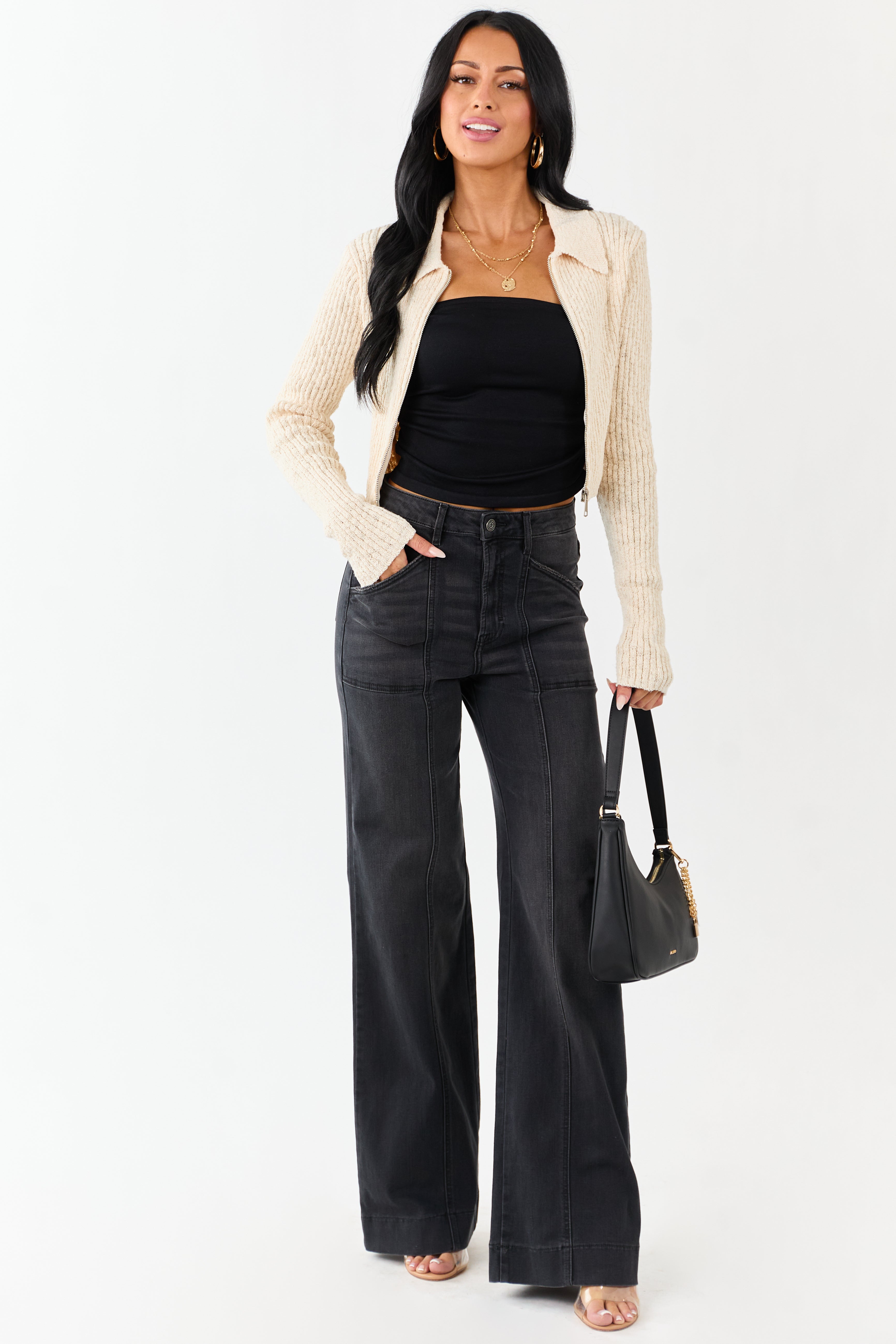 Hidden Charcoal Wide Leg High Rise Stretchy Jeans