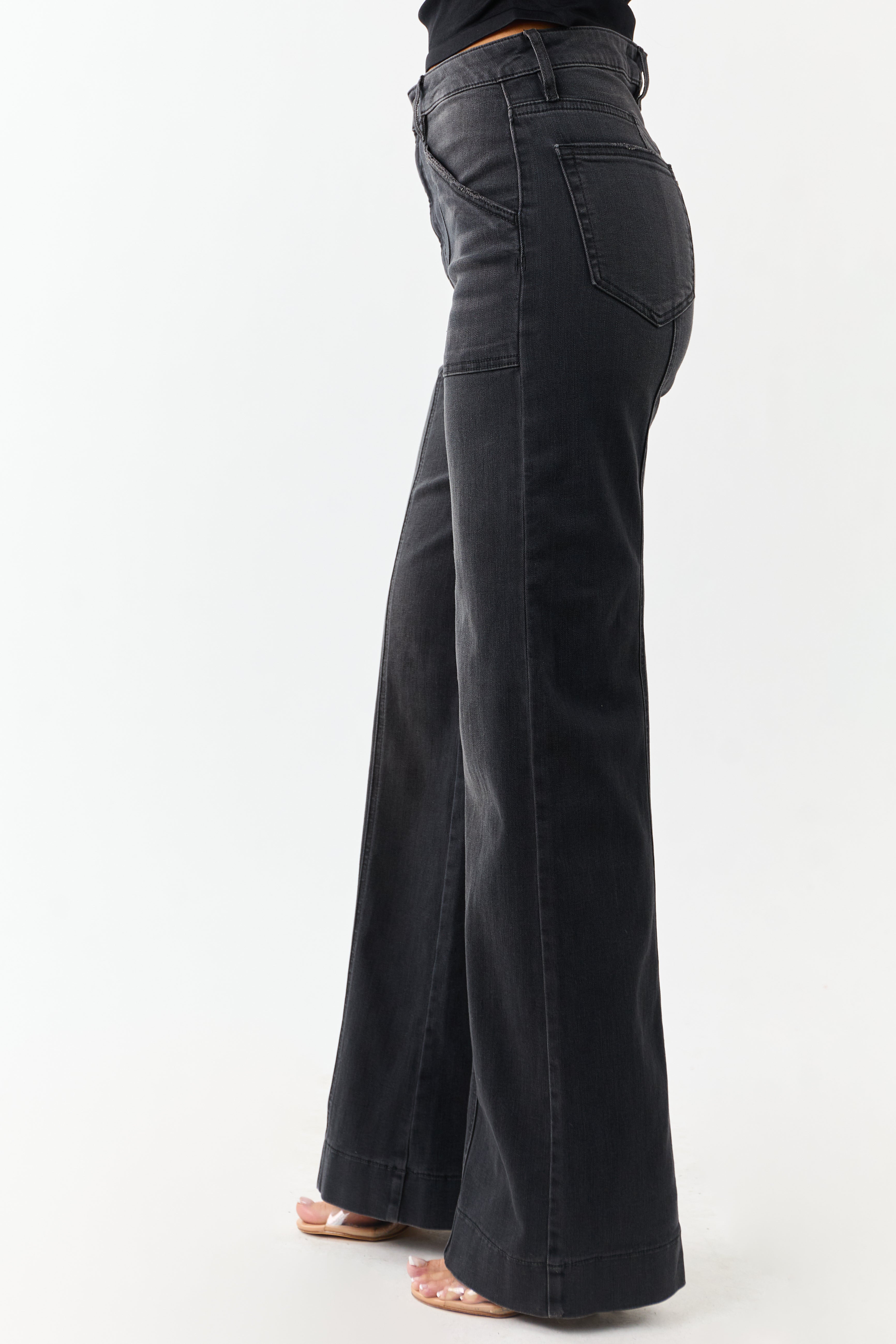 Hidden Charcoal Wide Leg High Rise Stretchy Jeans