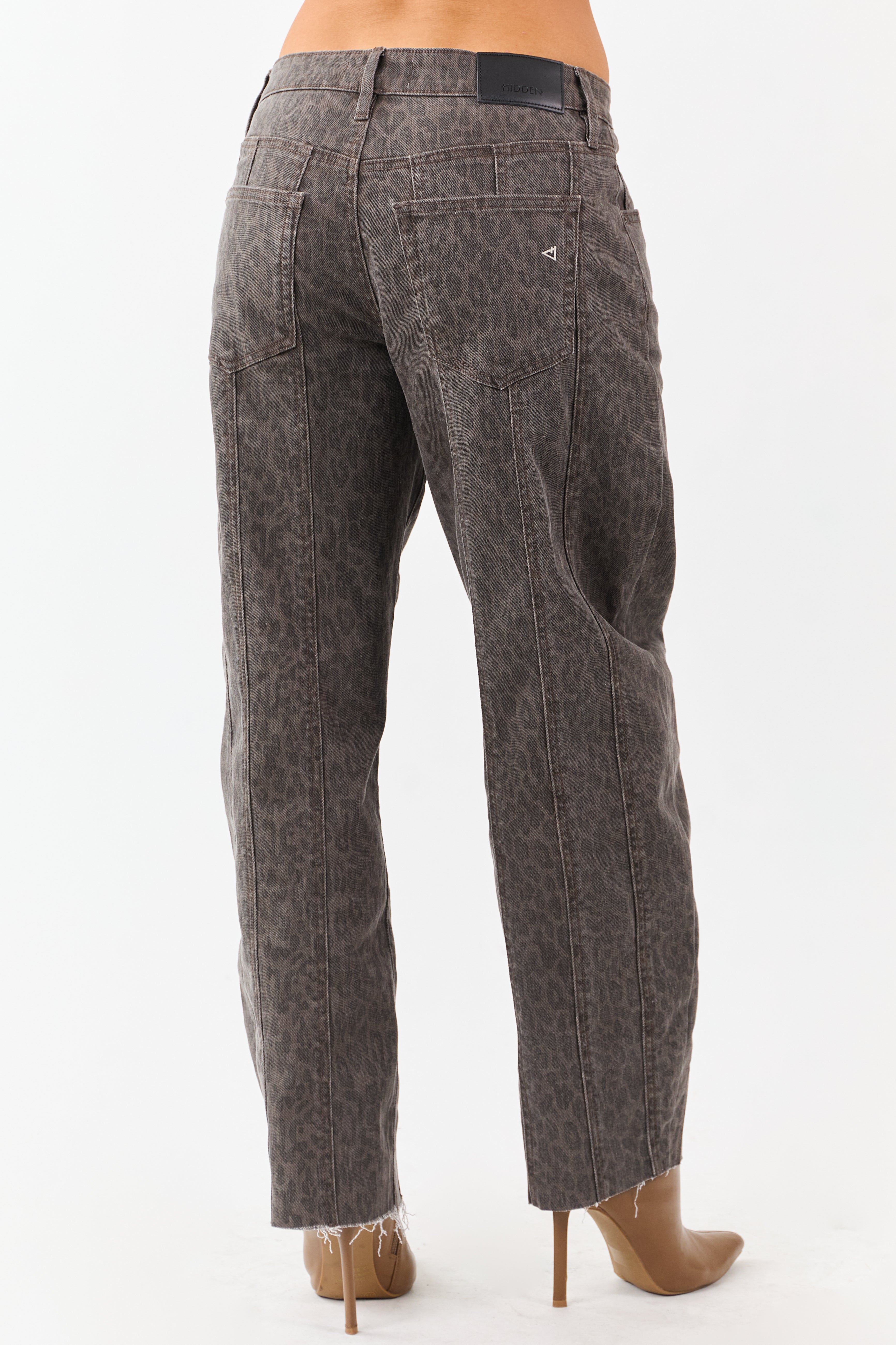 Hidden Coffee Faded Leopard Low Slung Barrel Jeans