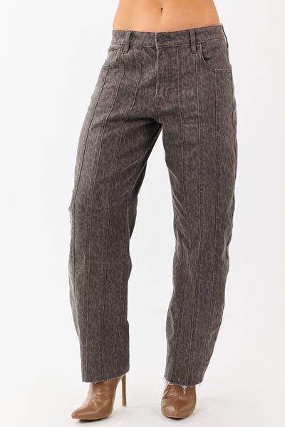 Hidden Coffee Faded Leopard Low Slung Barrel Jeans