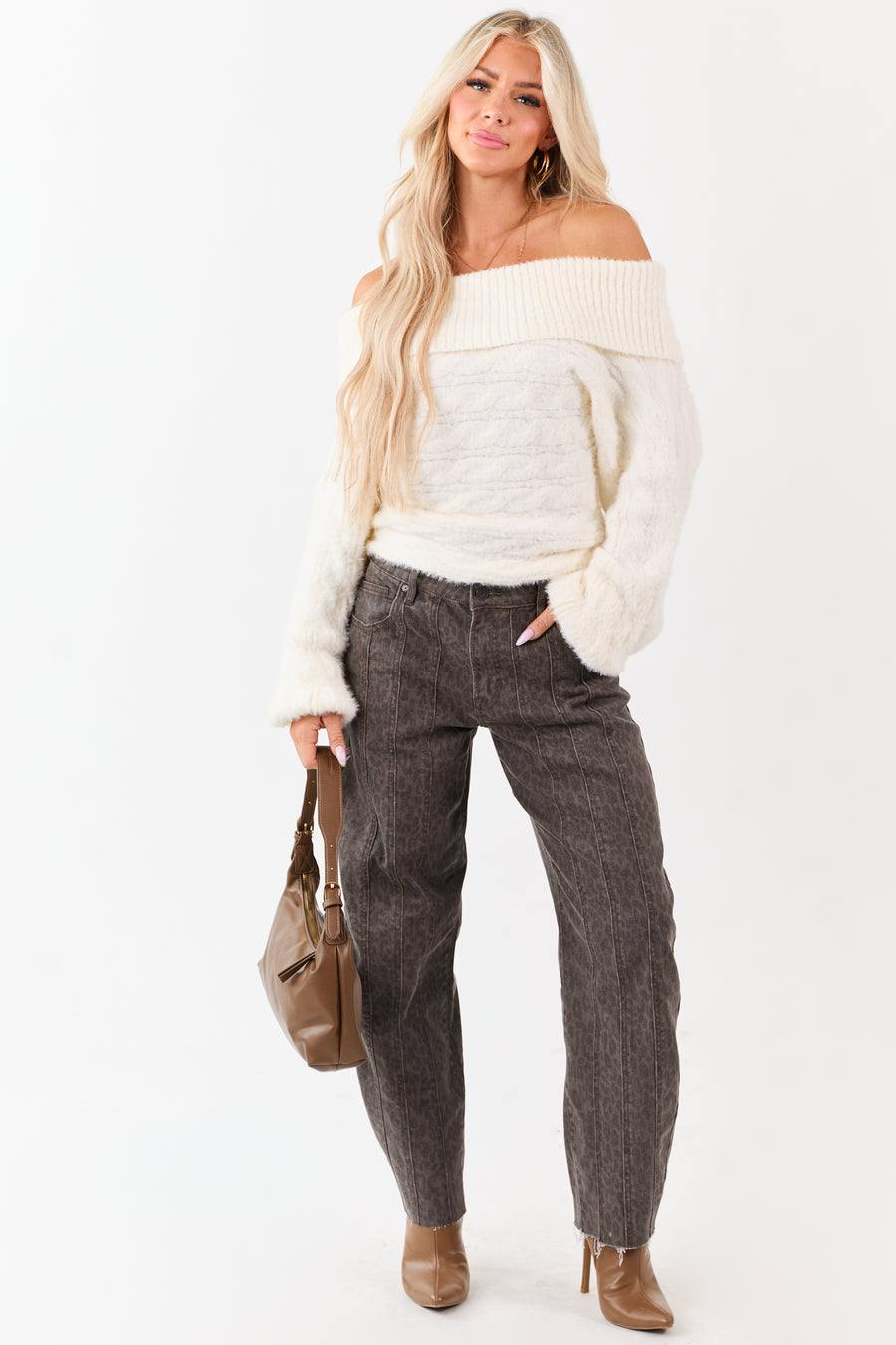 Hidden Coffee Faded Leopard Low Slung Barrel Jeans