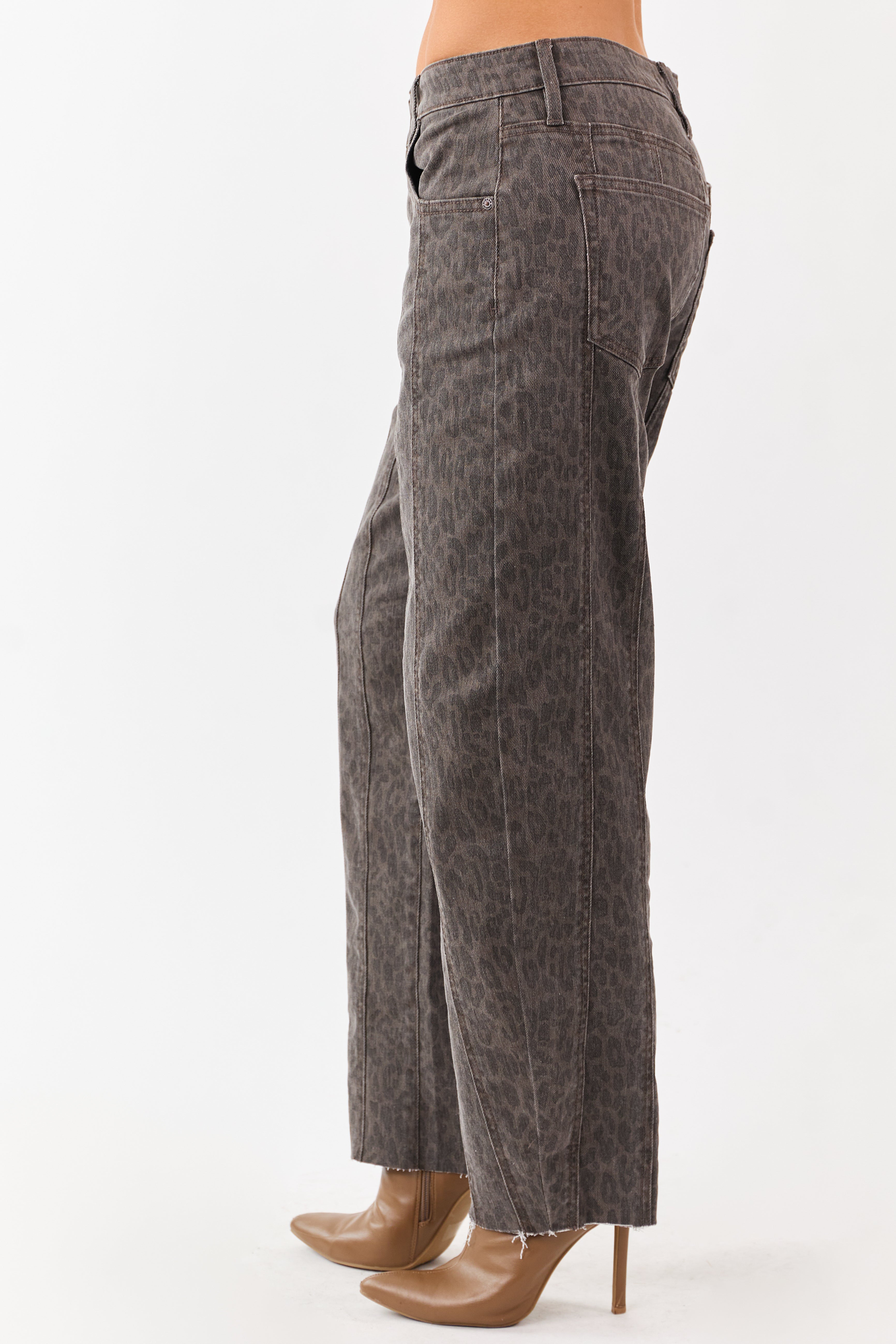 Hidden Coffee Faded Leopard Low Slung Barrel Jeans