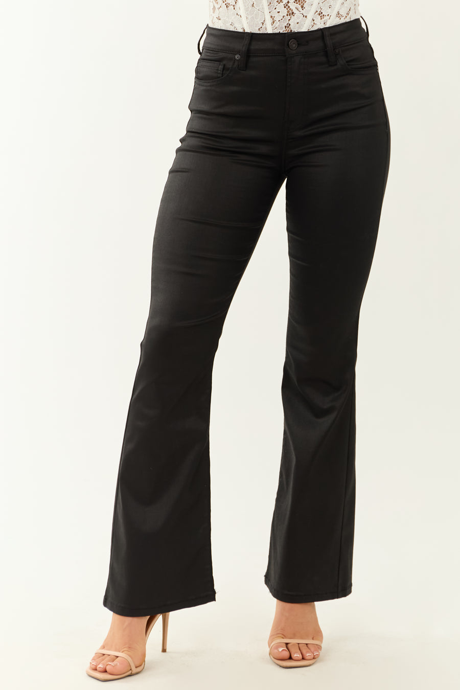Hidden Jeans Black Coated High Rise Slim Flare Jeans