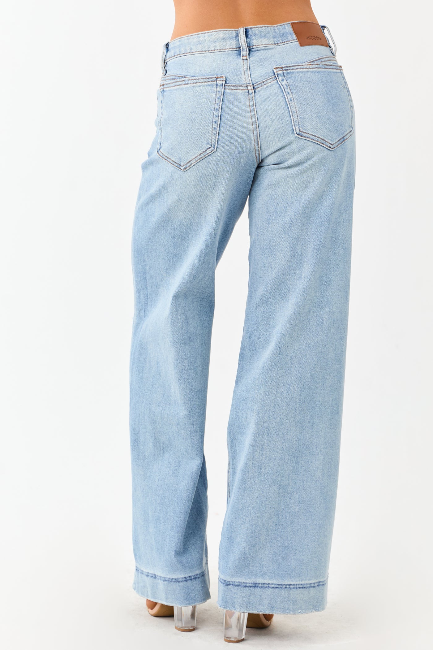 Hidden Light Wash Distressed Stretchy Wide Leg Jeans
