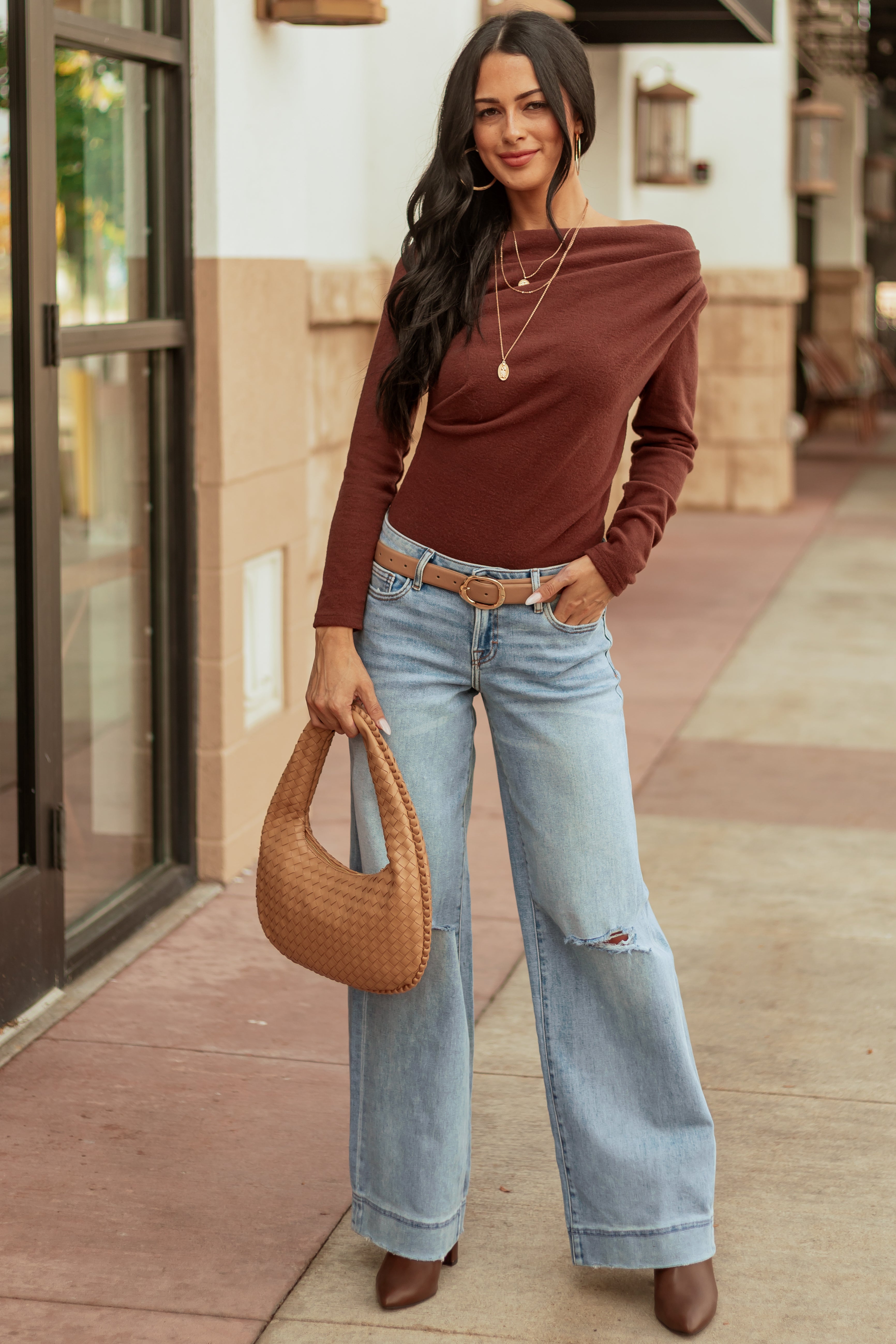 Hidden Light Wash Distressed Stretchy Wide Leg Jeans