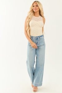 Hidden Light Wash Patch Pocket Stretchy Wide Leg Jeans