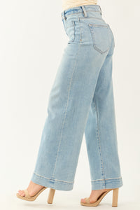 Hidden Light Wash Patch Pocket Stretchy Wide Leg Jeans
