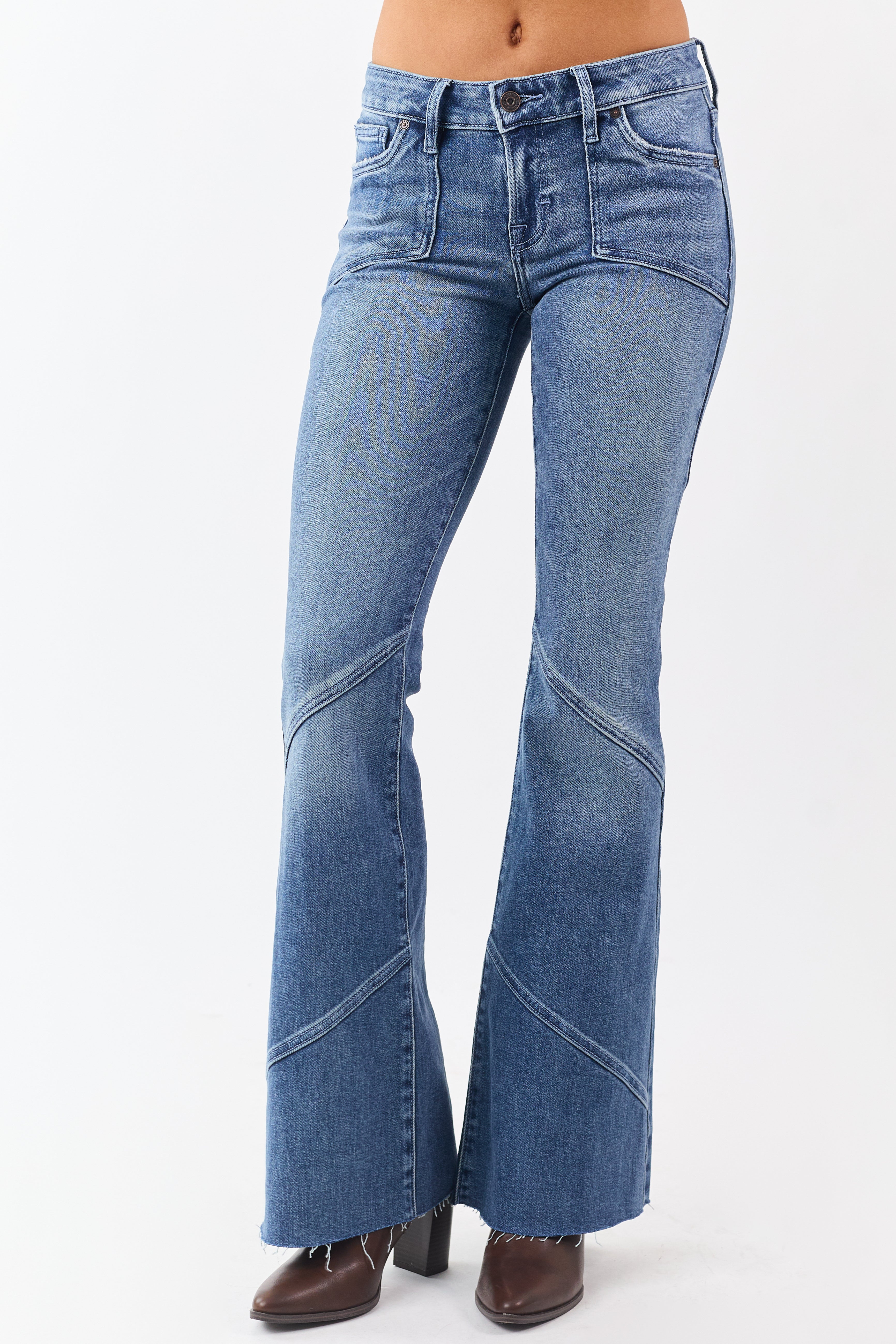 Hidden Medium Wash Seam Detail Stretchy Flare Jeans