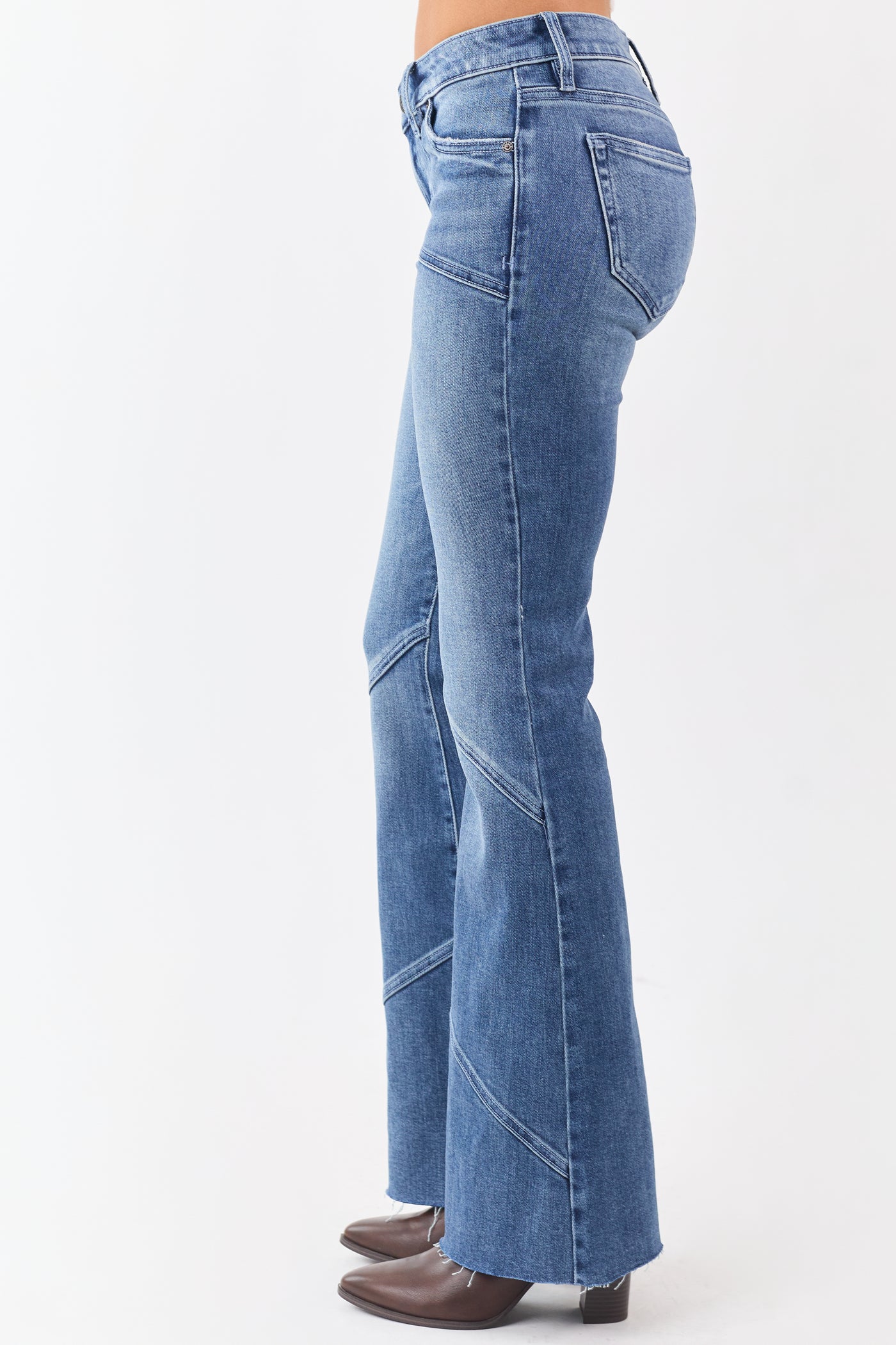 Hidden Medium Wash Seam Detail Stretchy Flare Jeans