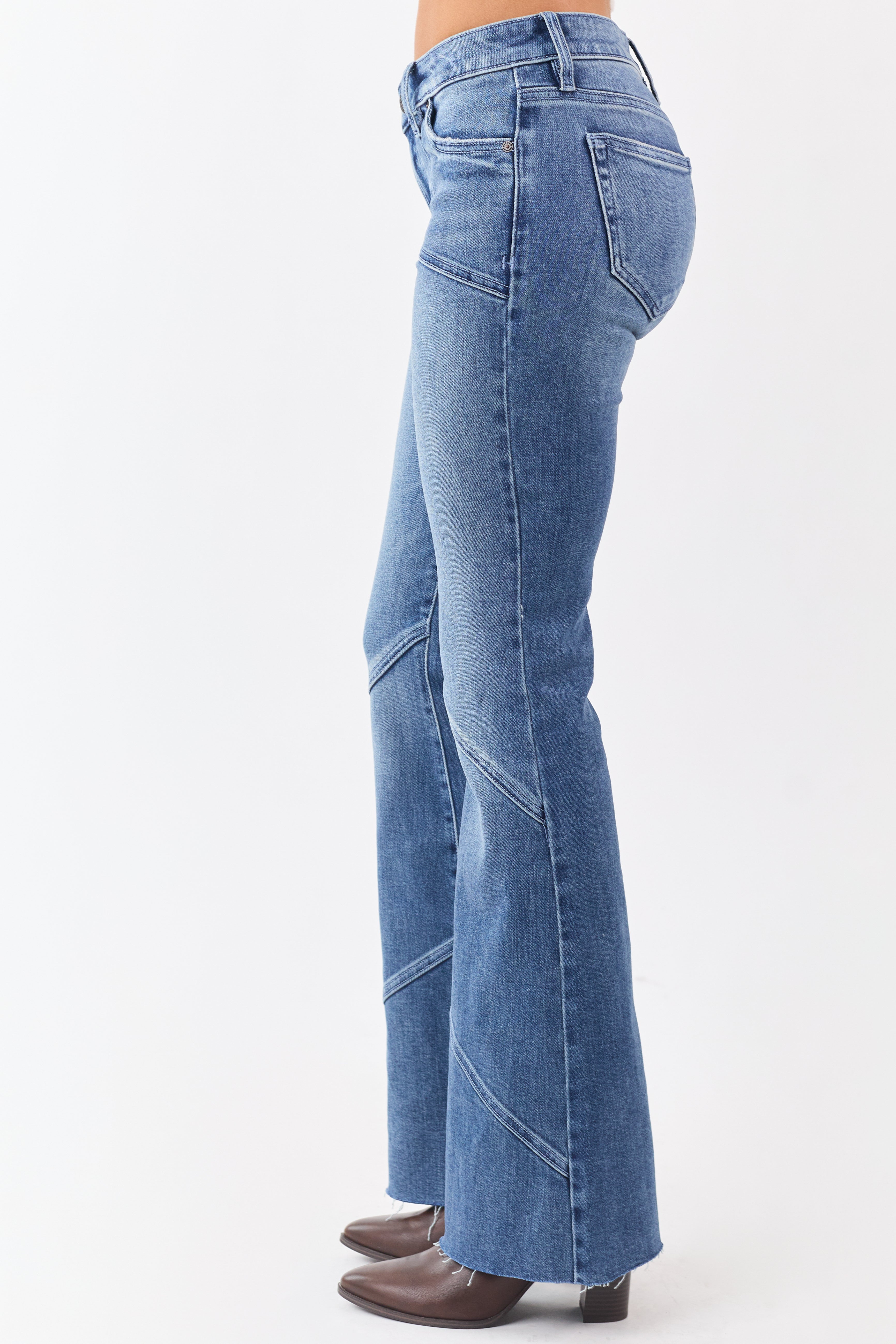 Hidden Medium Wash Seam Detail Stretchy Flare Jeans
