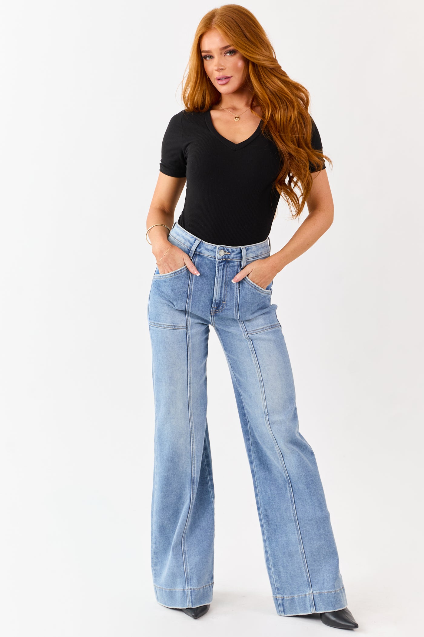 Hidden Medium Wash Stretchy Relaxed Flare Jeans