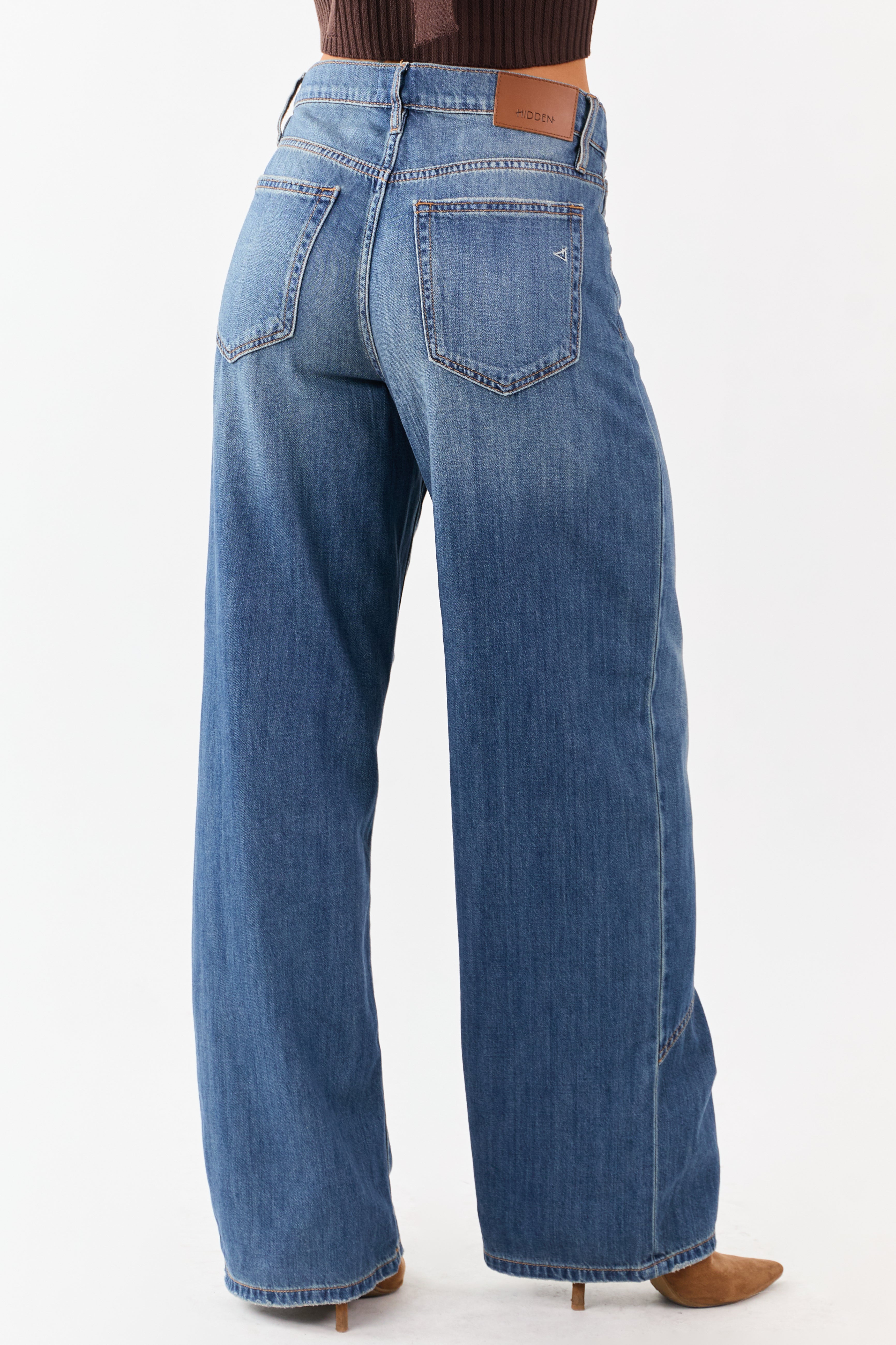 Hidden Medium Wash Wide Leg High Rise Jeans