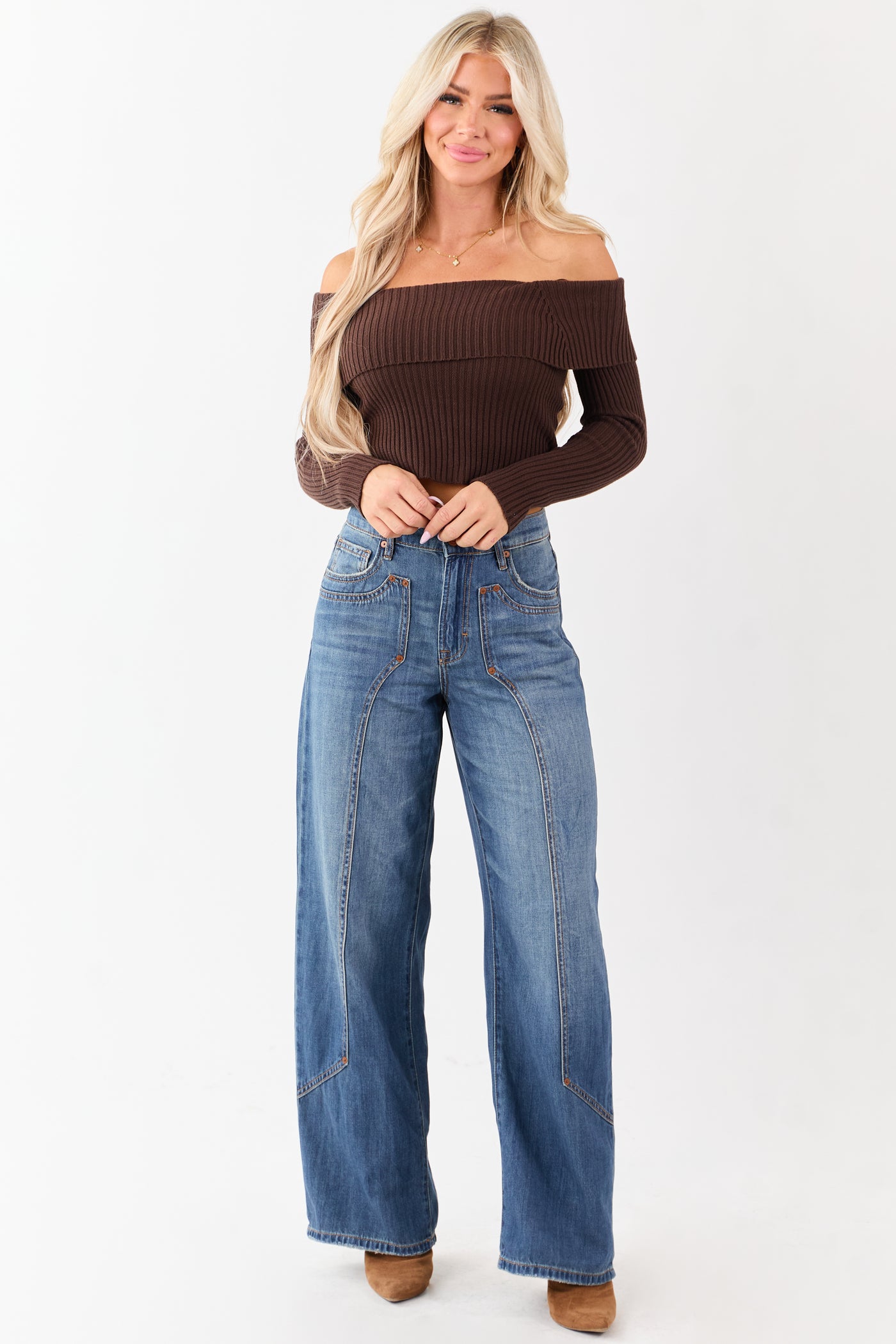 Hidden Medium Wash Wide Leg High Rise Jeans