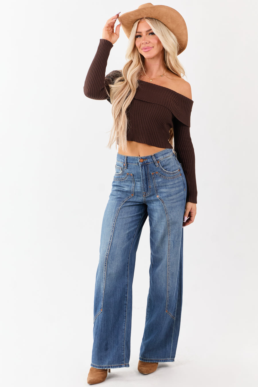 Hidden Medium Wash Wide Leg High Rise Jeans