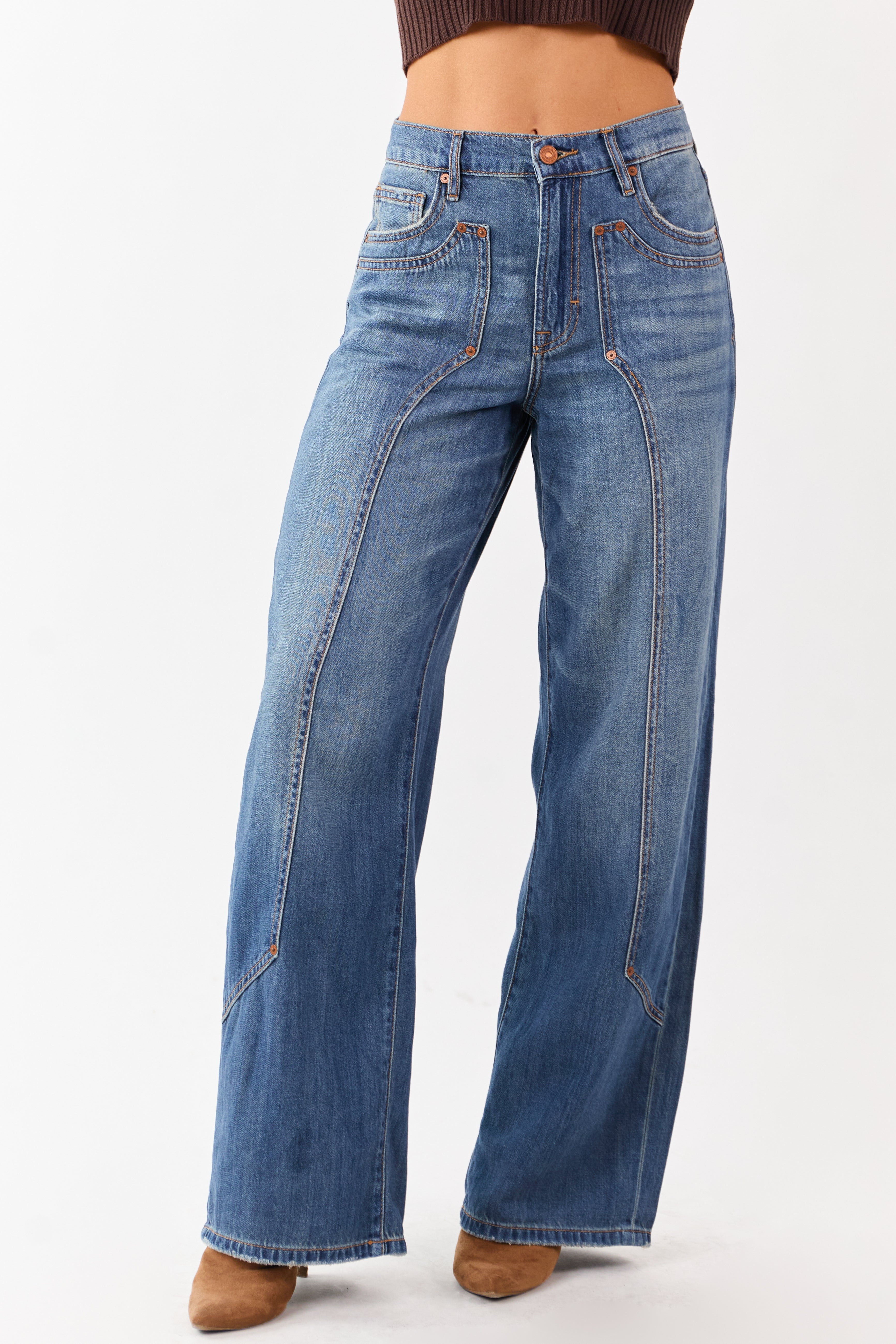 Hidden Medium Wash Wide Leg High Rise Jeans | Lime Lush Boutique