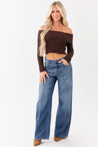 Hidden Medium Wash Wide Leg High Rise Jeans