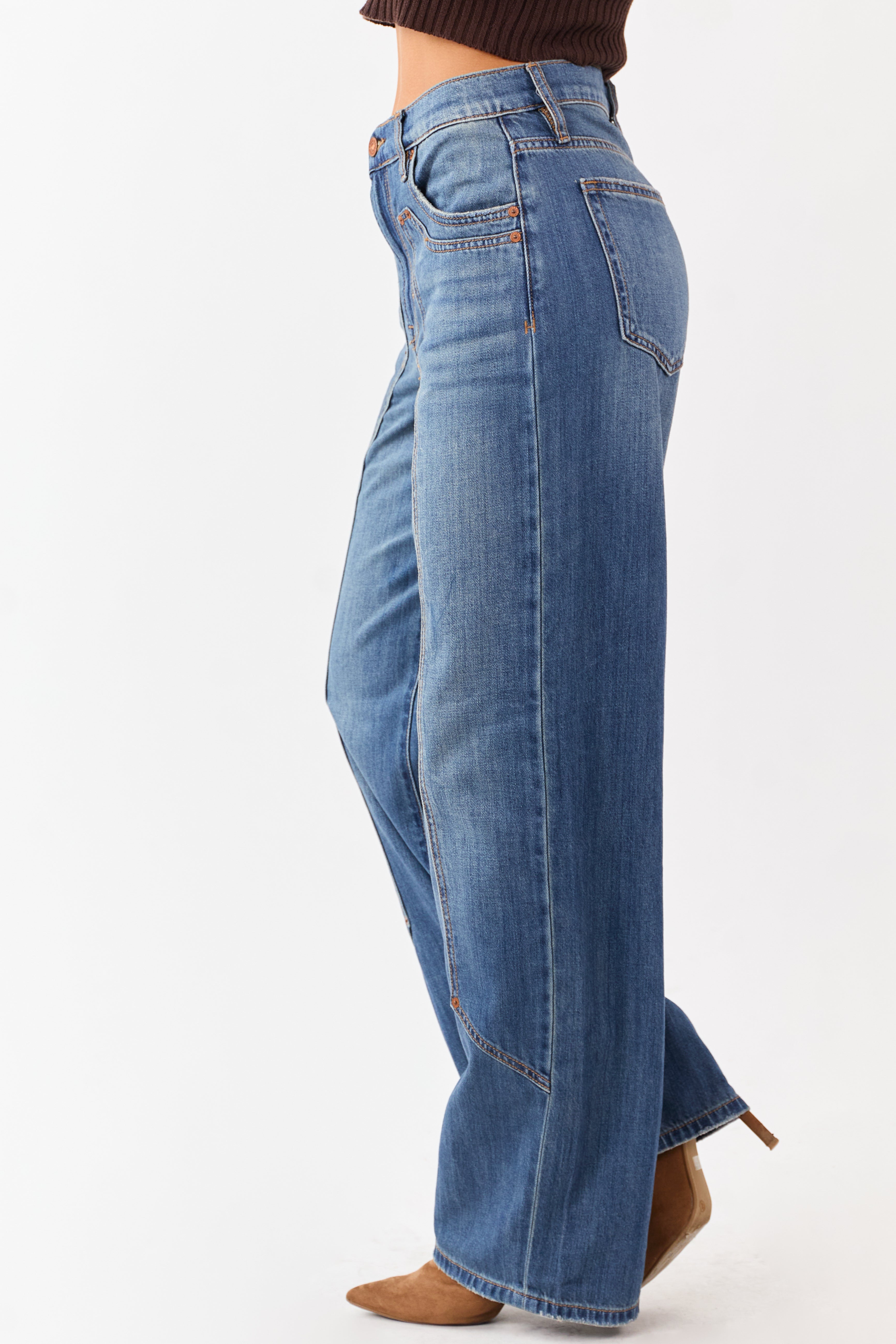 Hidden Medium Wash Wide Leg High Rise Jeans