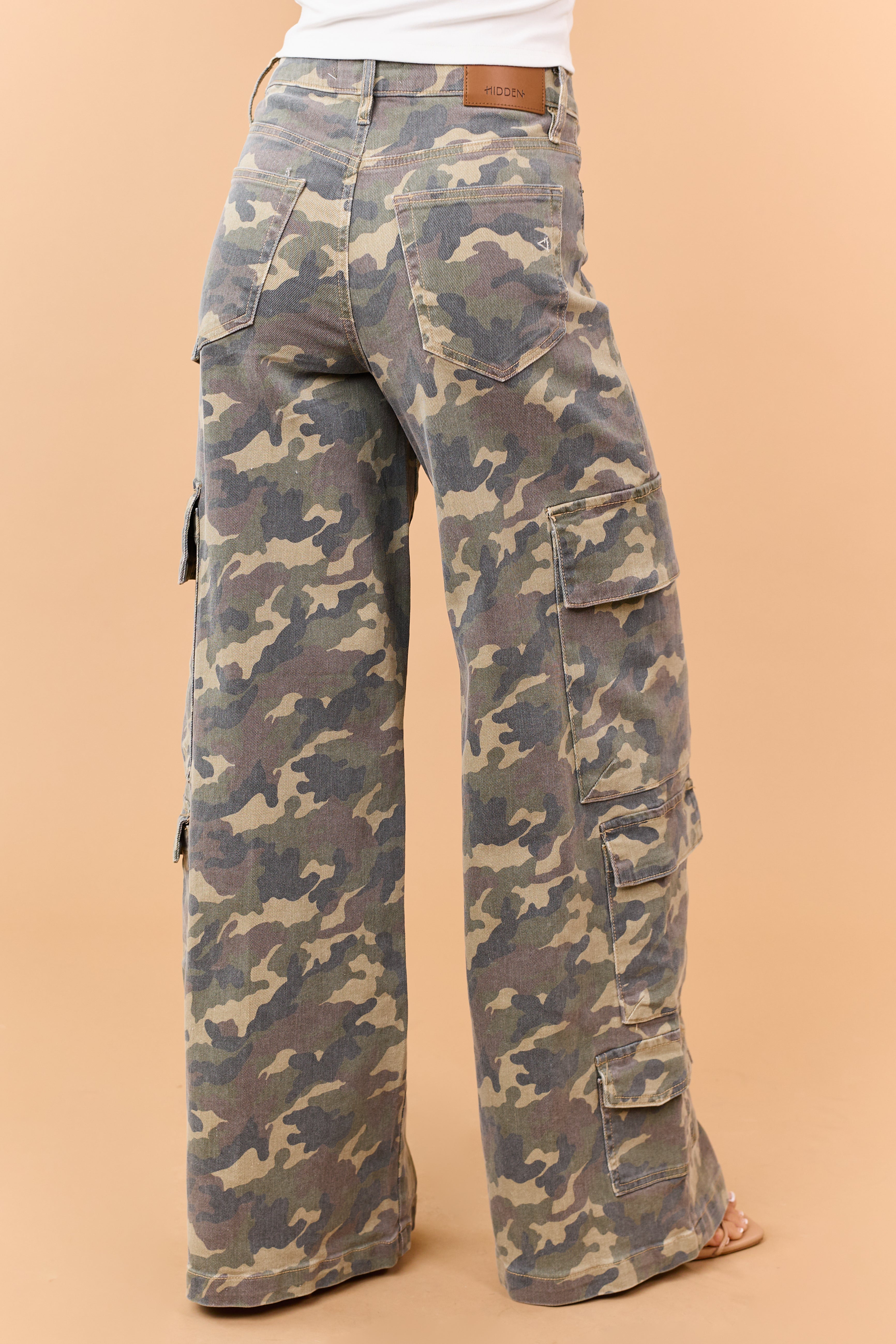 Hidden Premium Army Green Camo Wide Cargo Jeans