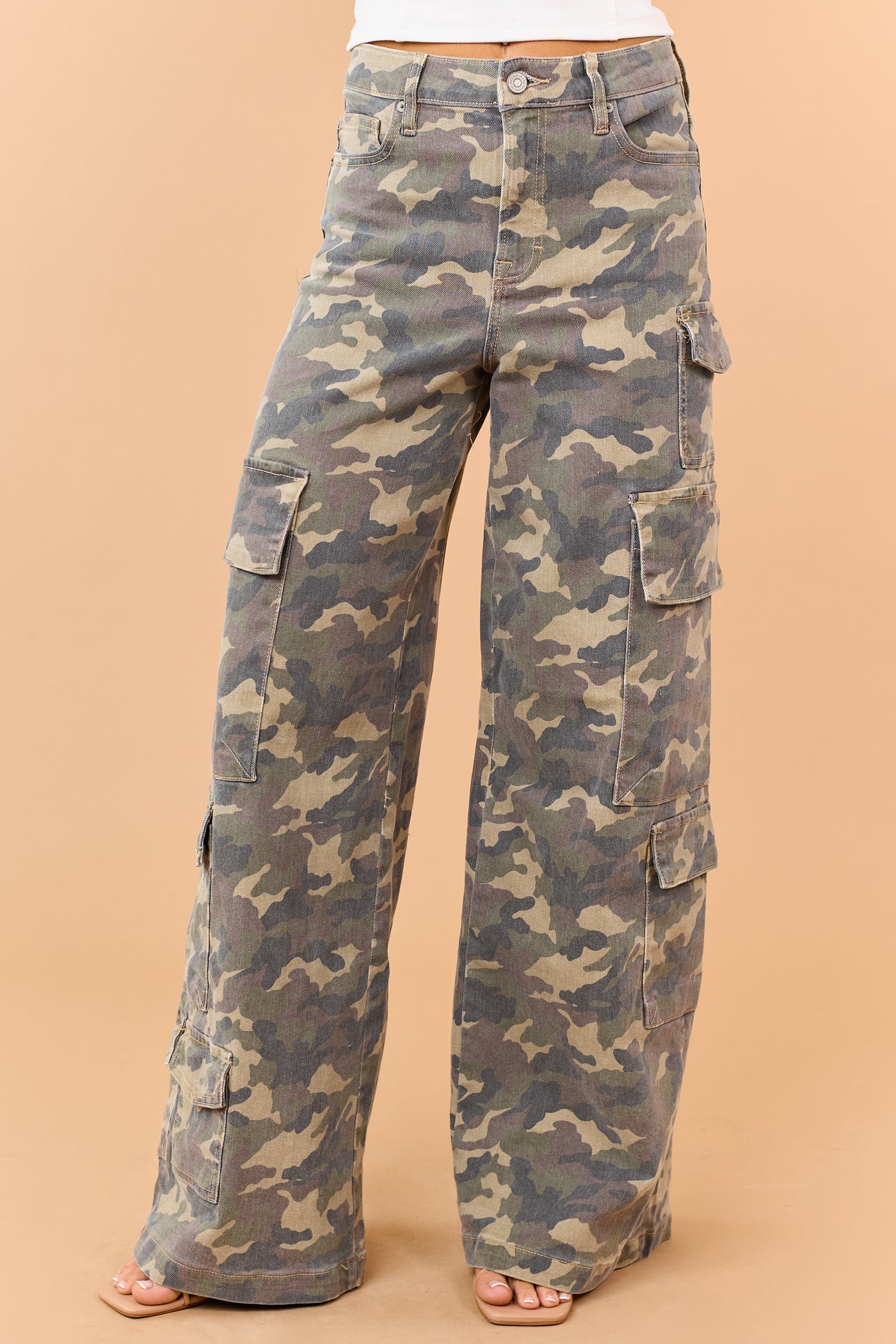 Hidden Premium Army Green Camo Wide Cargo Jeans