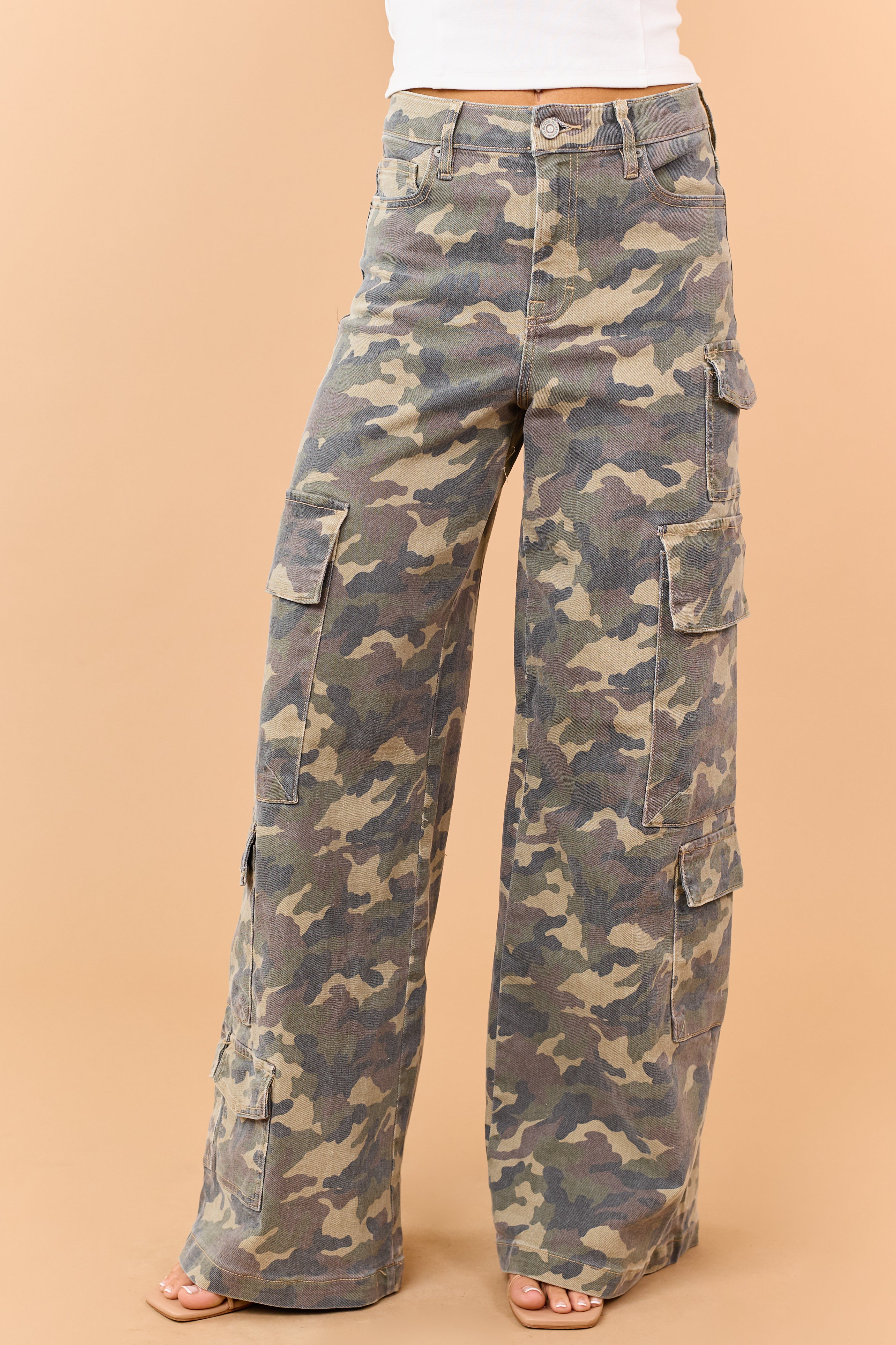 Hidden Premium Army Green Camo Wide Cargo Jeans
