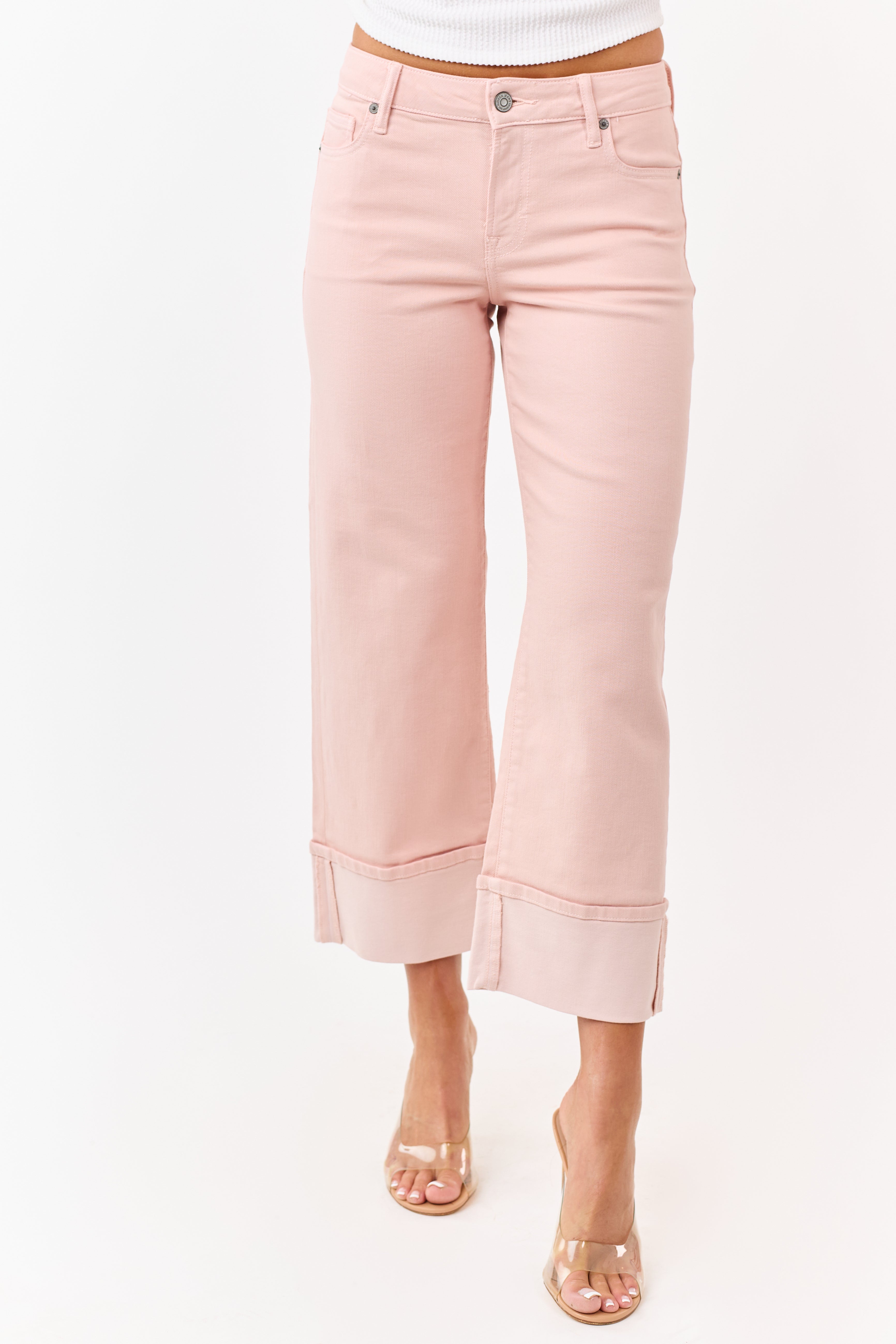 Hidden Premium Dusty Blush Cuffed Wide Stretch Jeans
