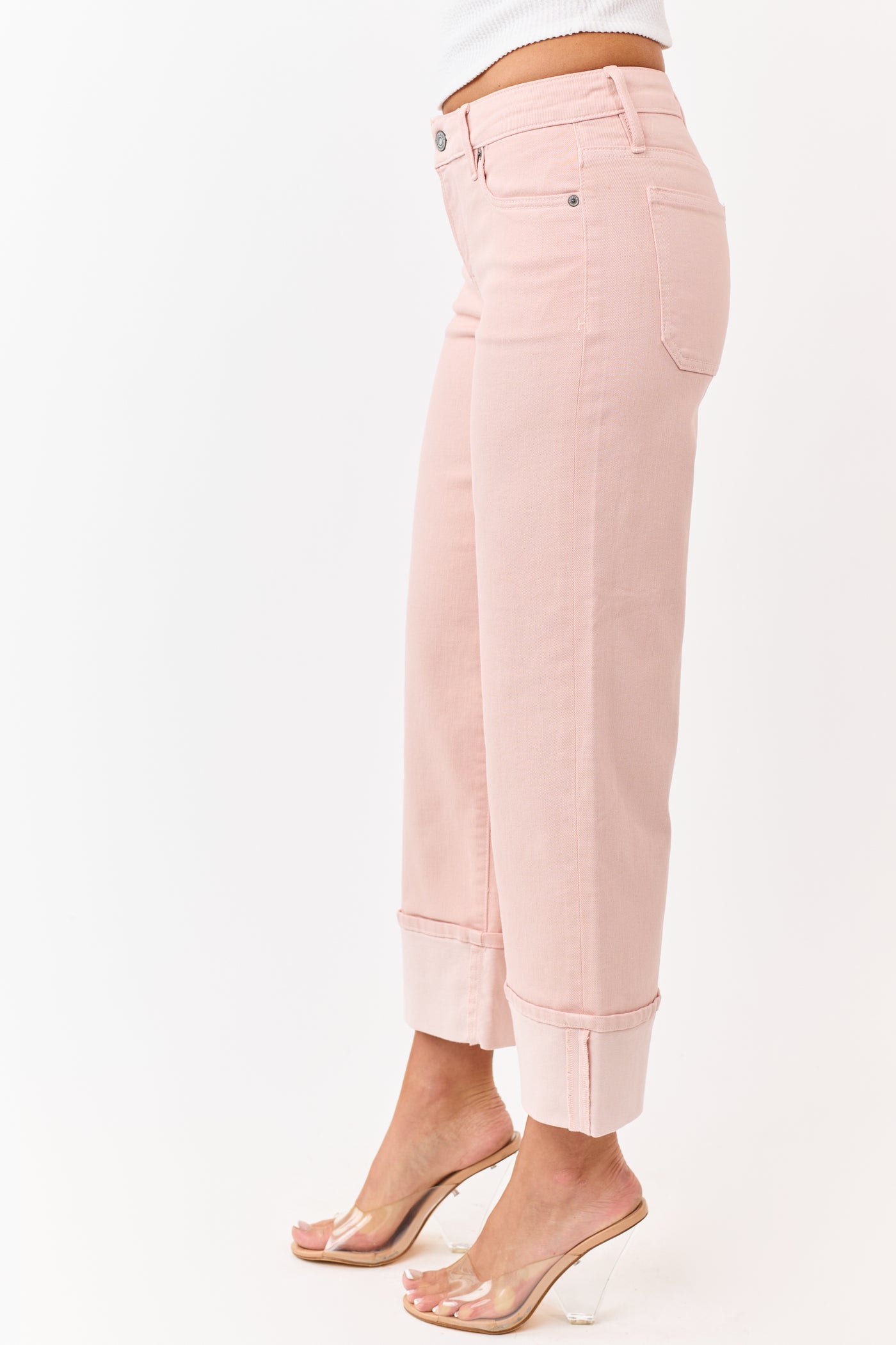 Hidden Premium Dusty Blush Cuffed Wide Stretch Jeans