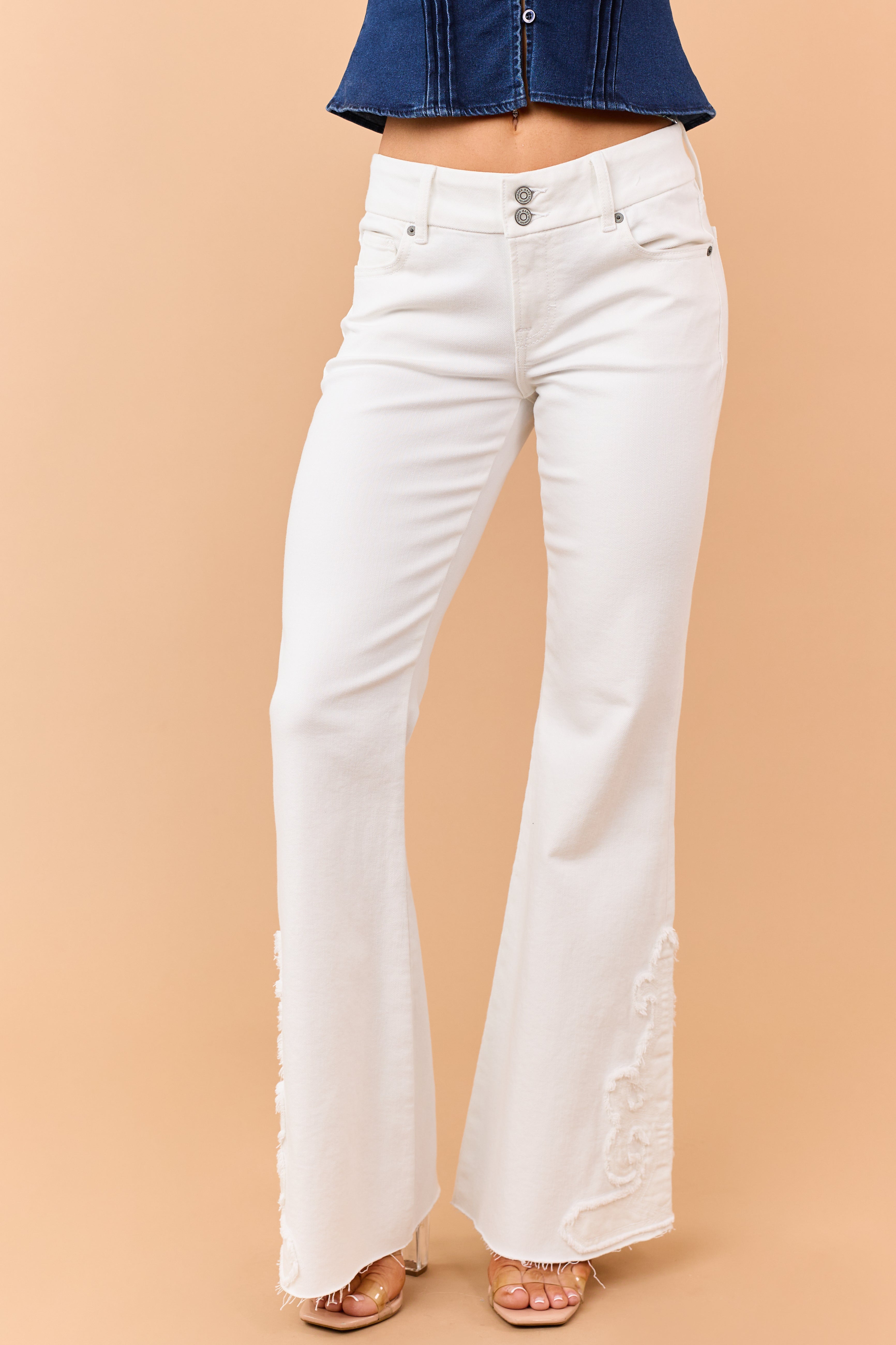 Hidden Premium Ivory Hem Patch Stretch Flare Jeans | Lime Lush