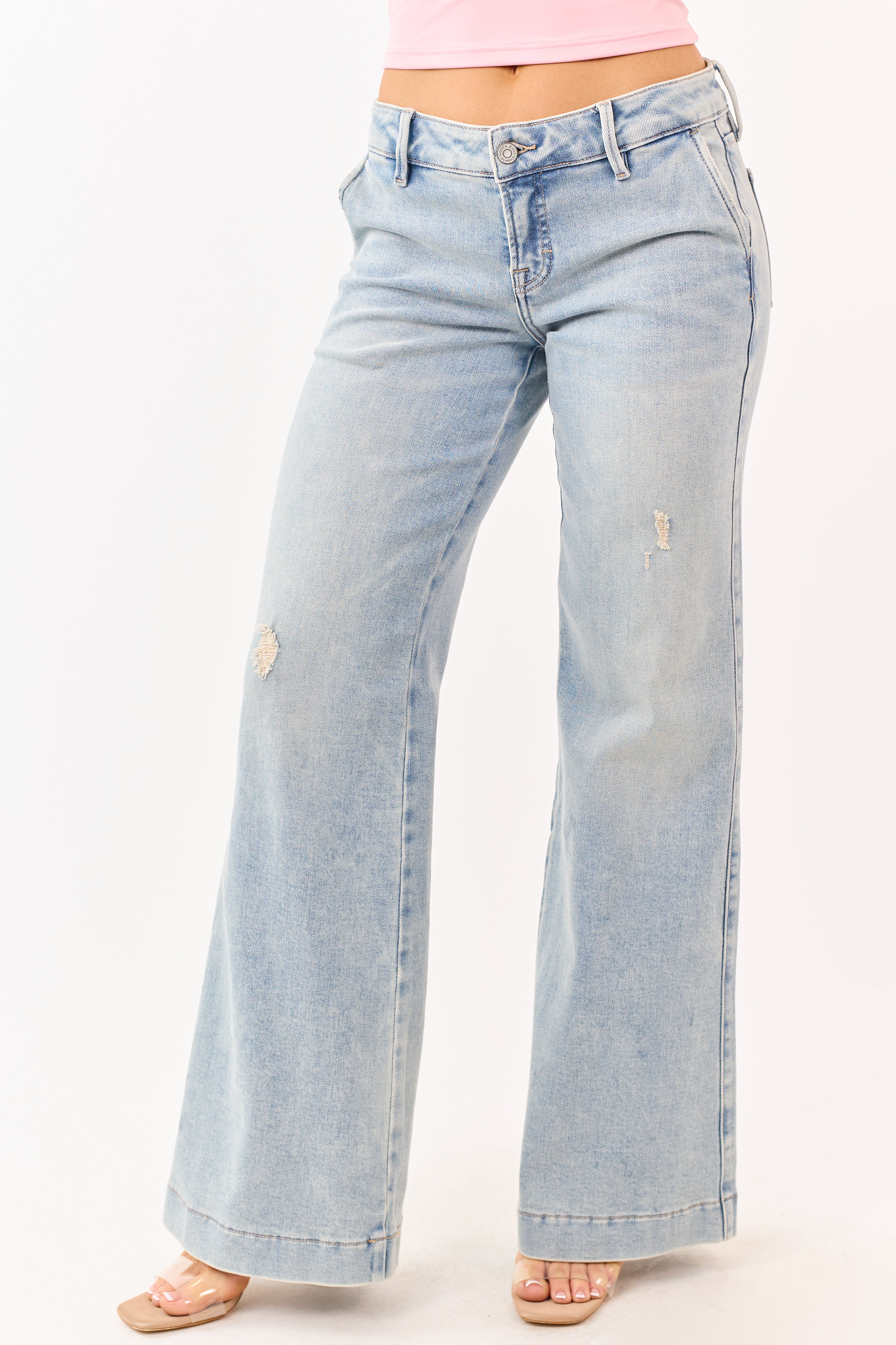 Hidden Premium Light Wash Frayed Seam Flare Jeans | Lime Lush Boutique