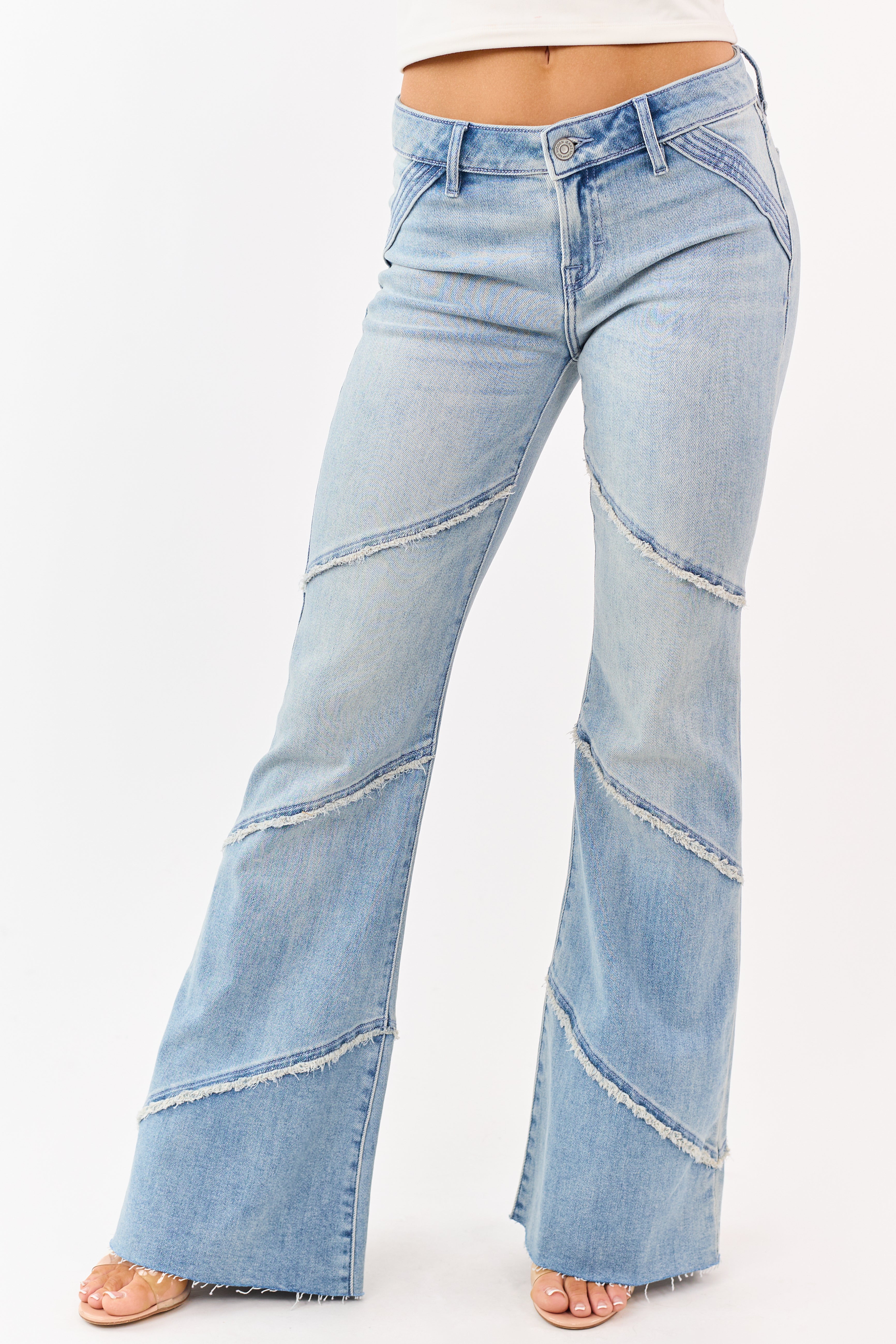 Hidden Premium Light Wash Frayed Seam Flare Jeans | Lime Lush Boutique