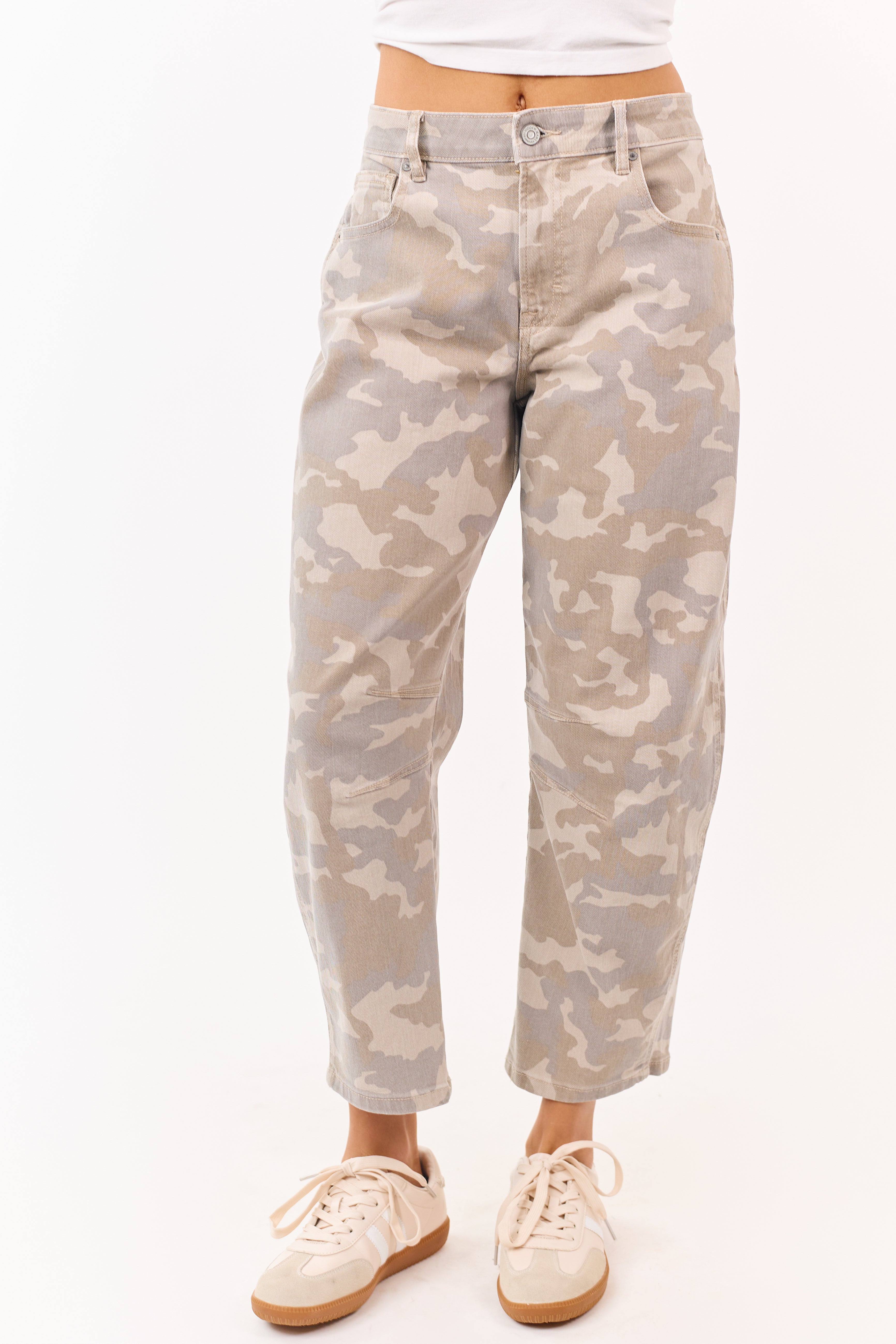 Hidden Premium Oatmeal Camo Low Slung Barrel Jeans