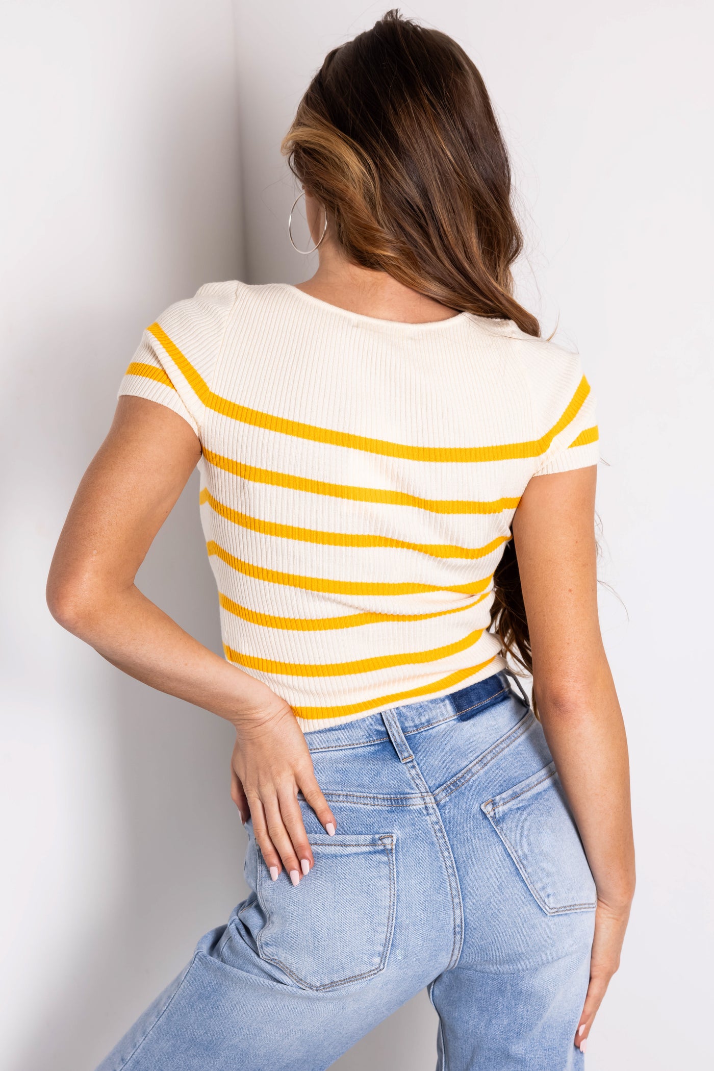 Honey and Cream Striped Ribbed Knit Top