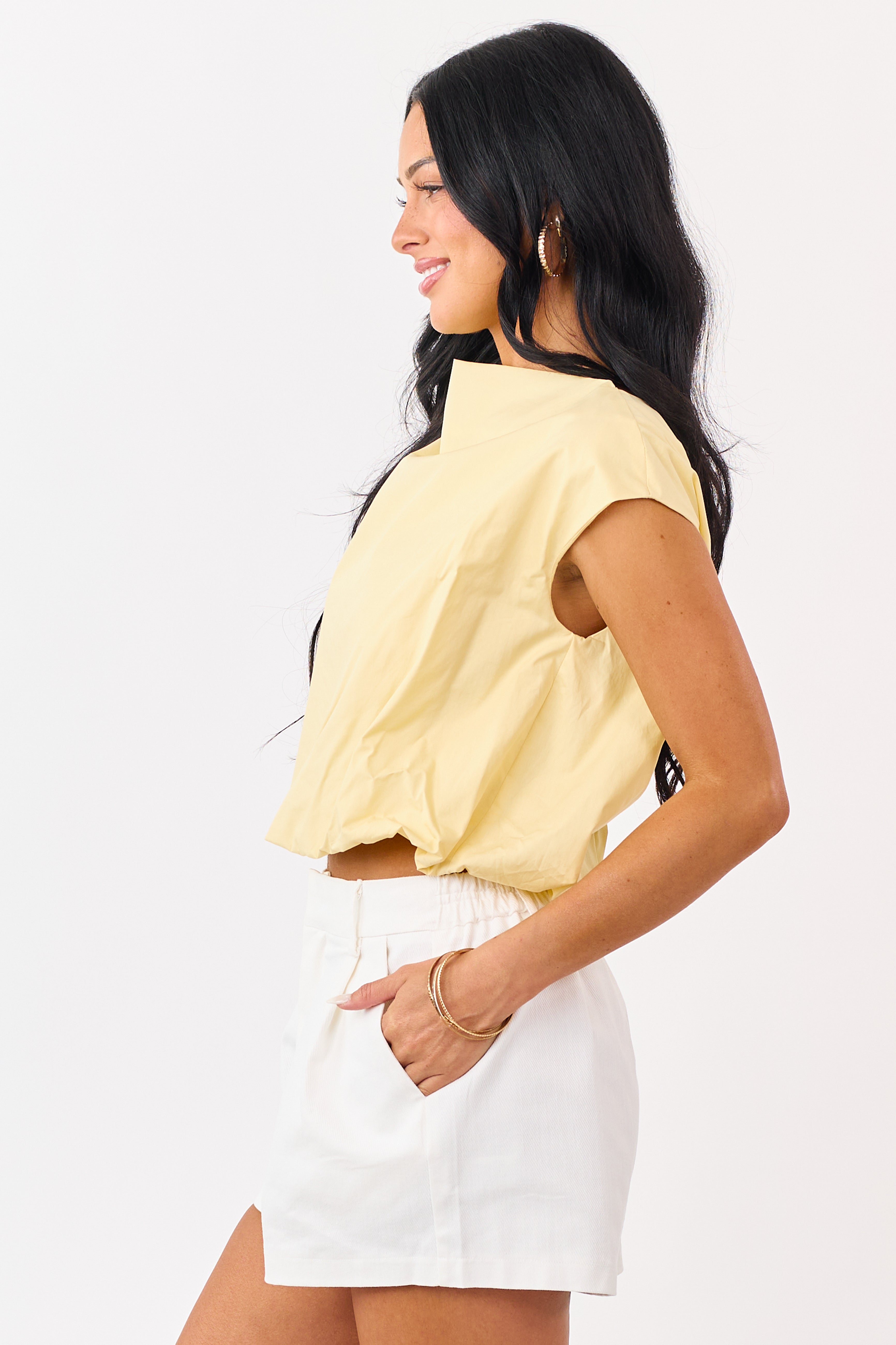 Honeysuckle Cotton Bubble Hem Boxy Top