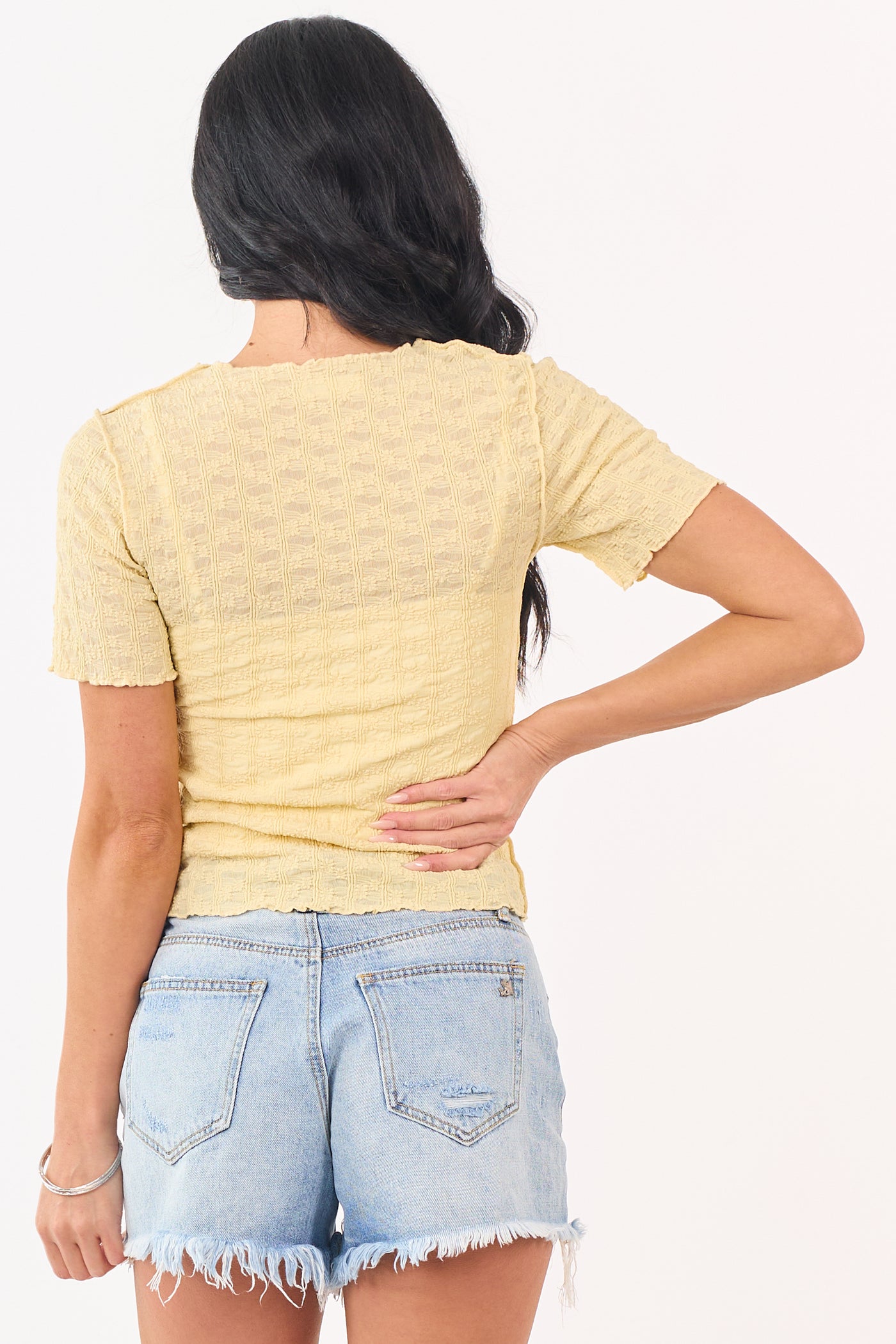 Honeysuckle Floral Textured Short Sleeve Top