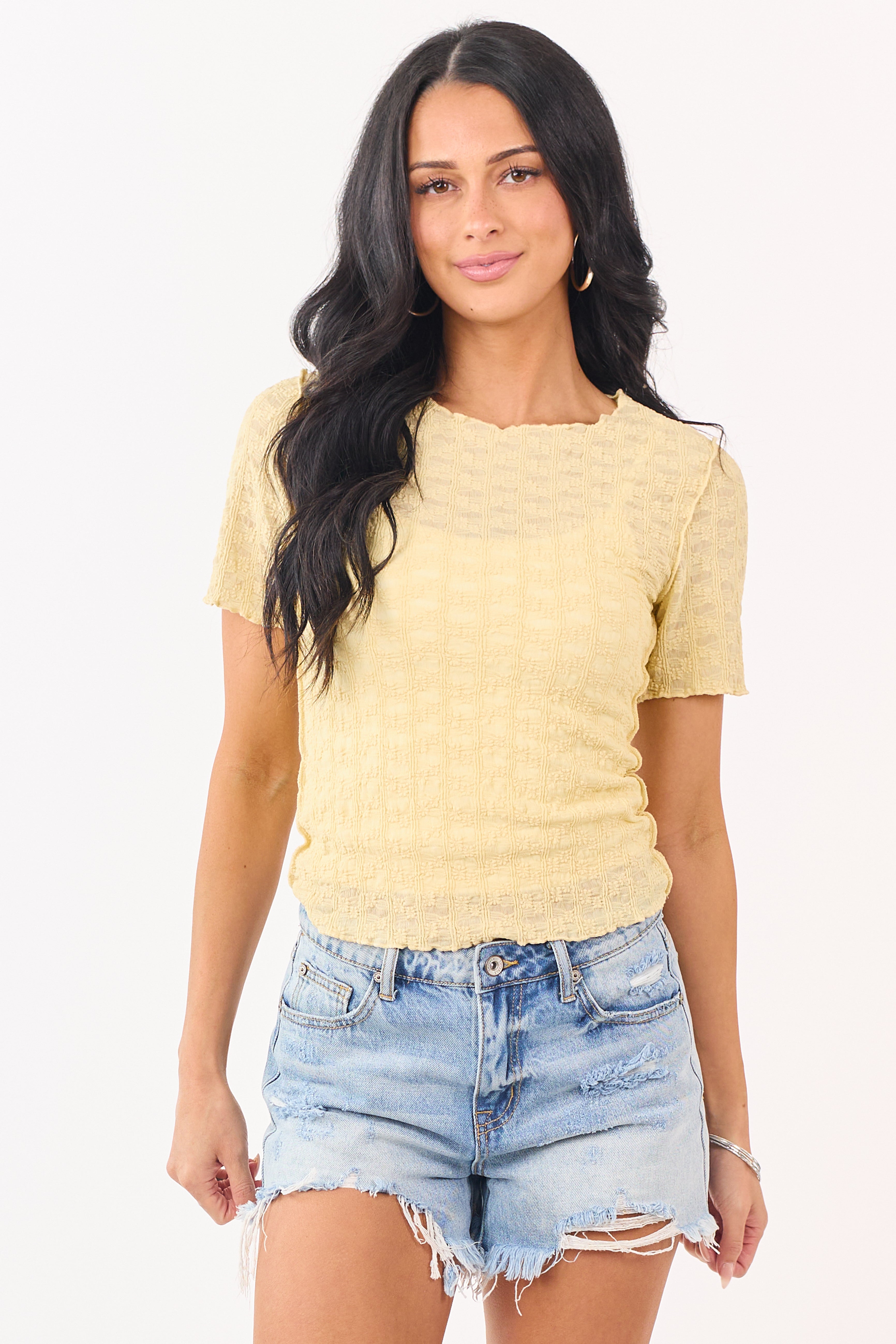 Honeysuckle Floral Textured Short Sleeve Top