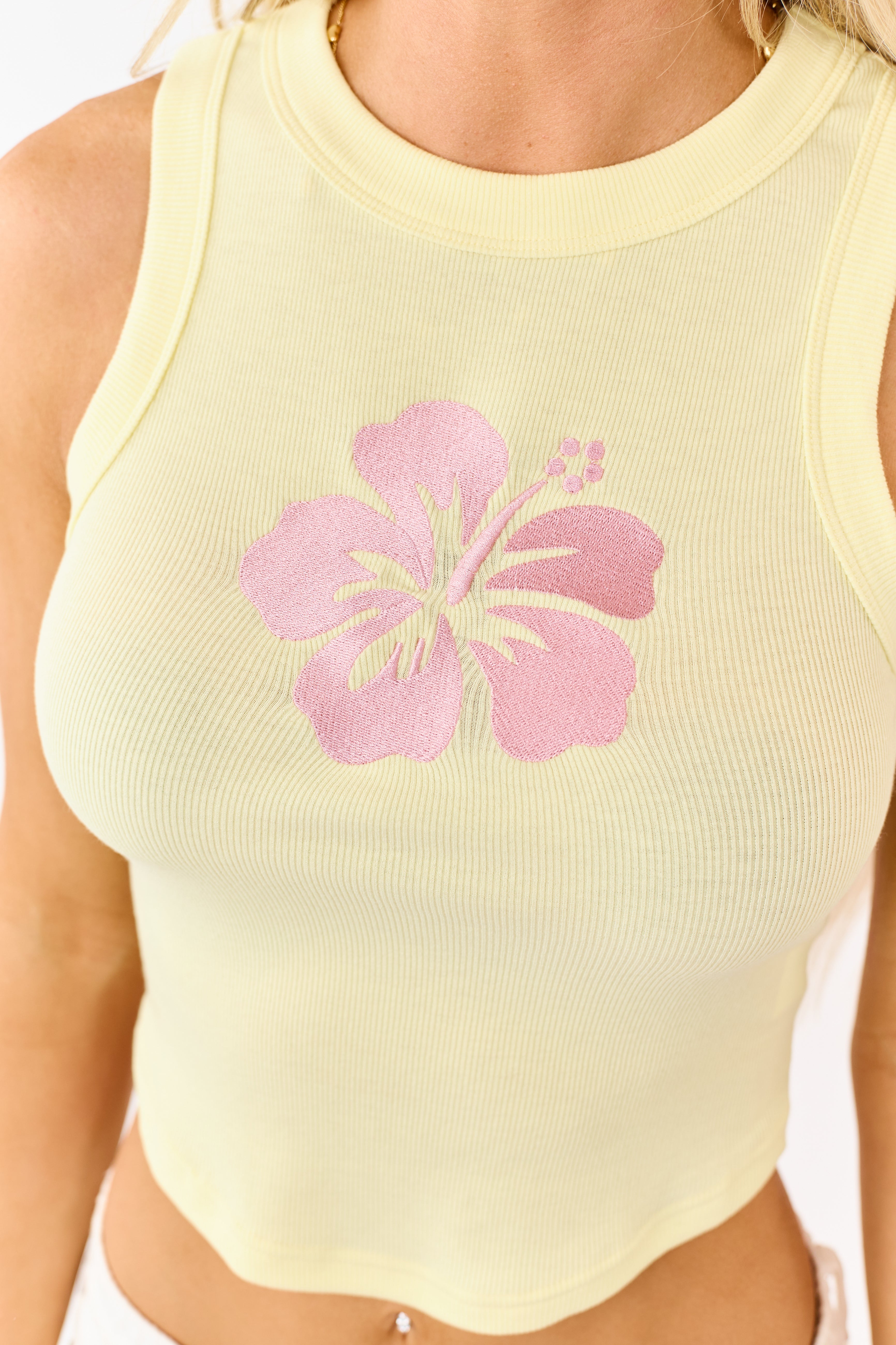 Honeysuckle Rib Knit Flower Embroidery Tank Top