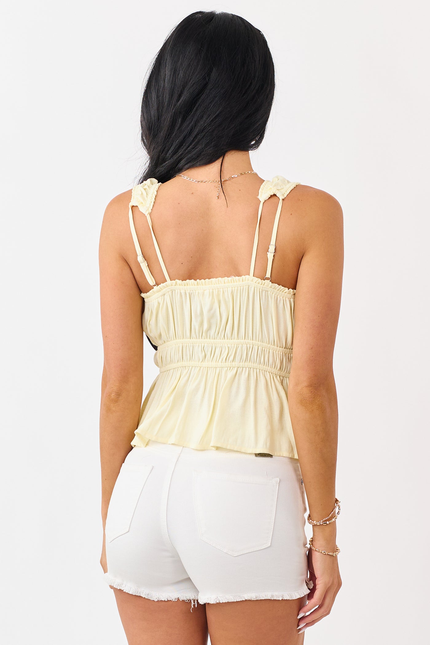 Honeysuckle Ruched Waist Buttoned Peplum Tank Top