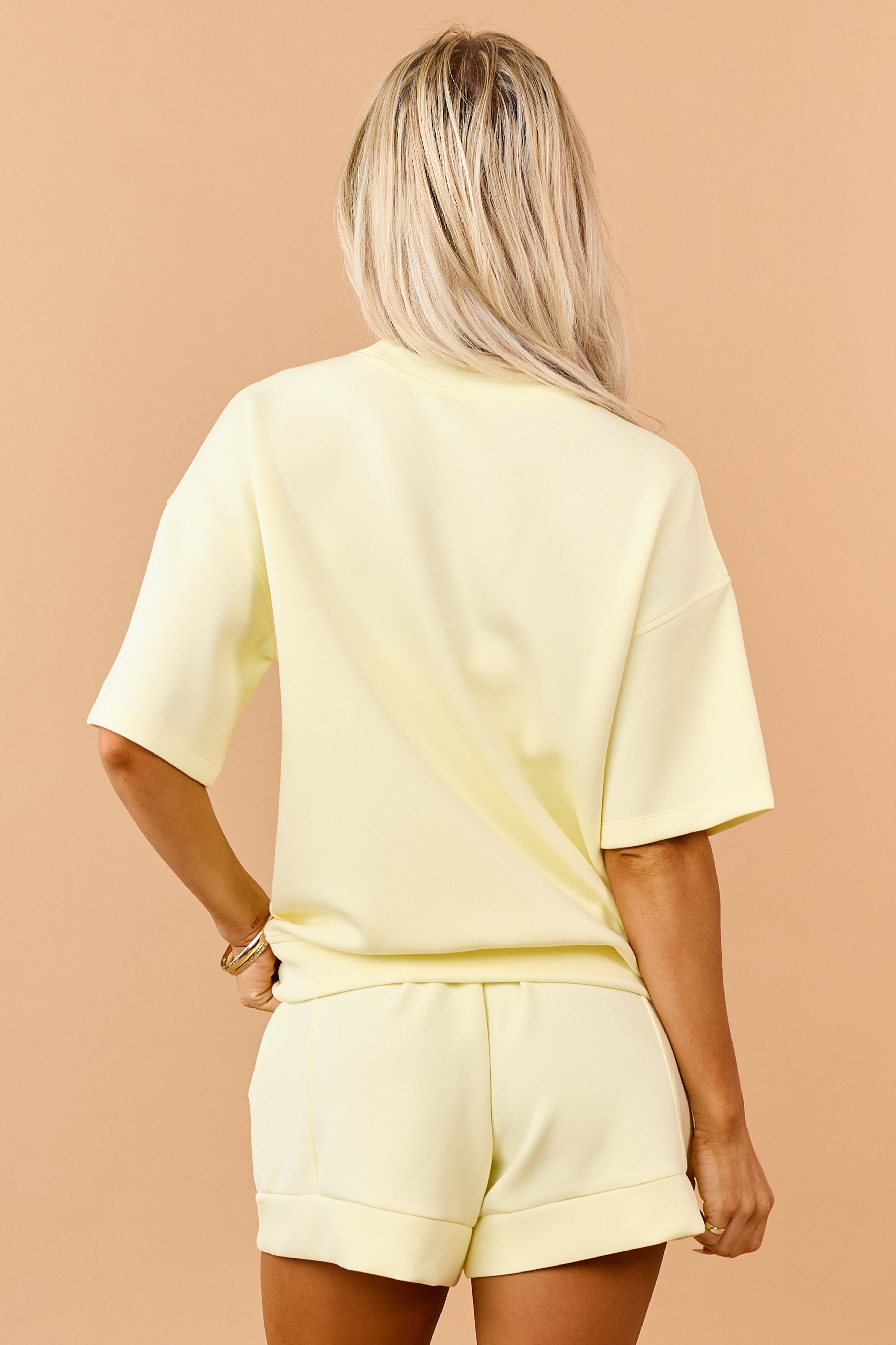 Honeysuckle Scuba Knit Relaxed Short Sleeve Top | Lime Lush Boutique