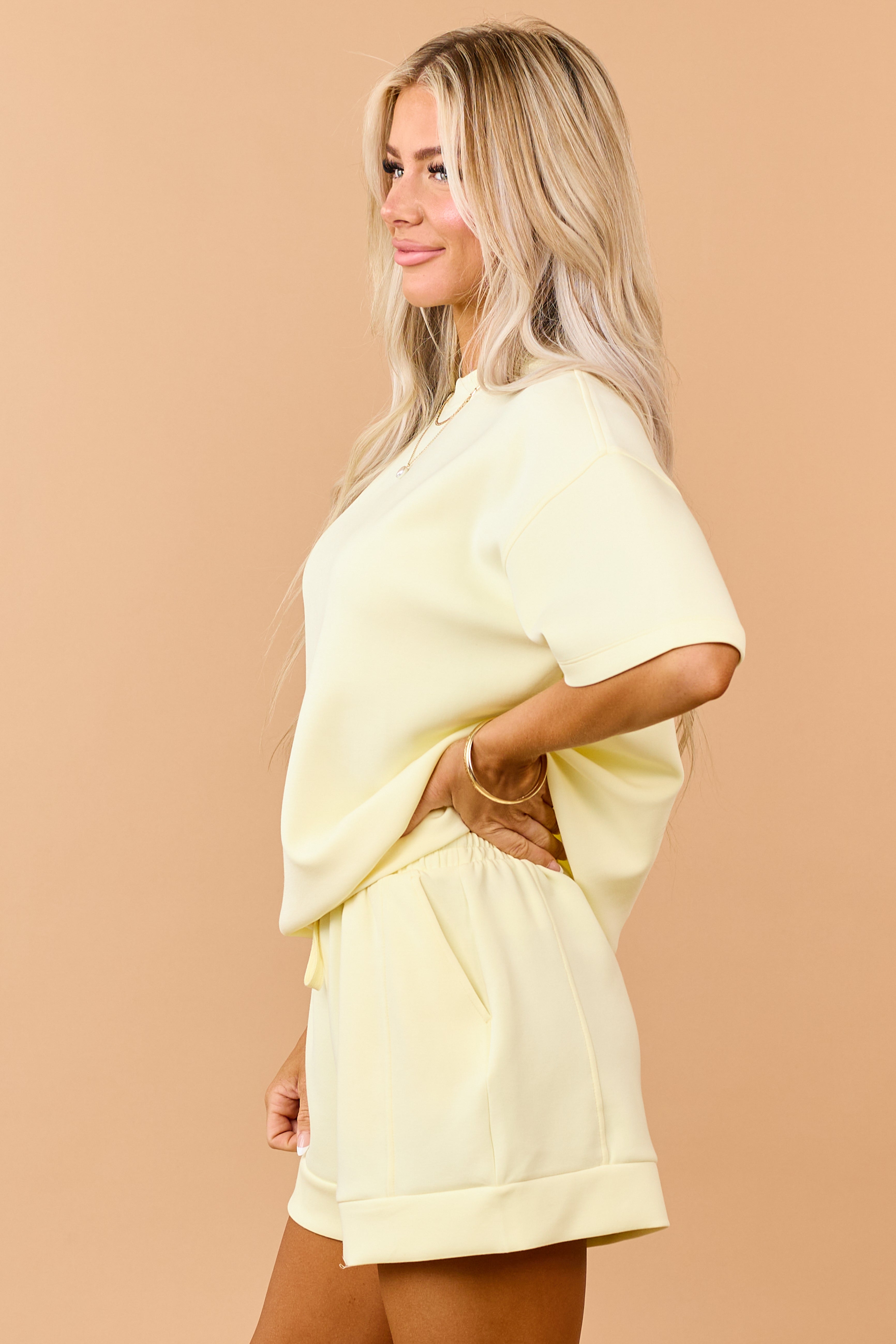 Honeysuckle Scuba Knit Relaxed Short Sleeve Top | Lime Lush Boutique