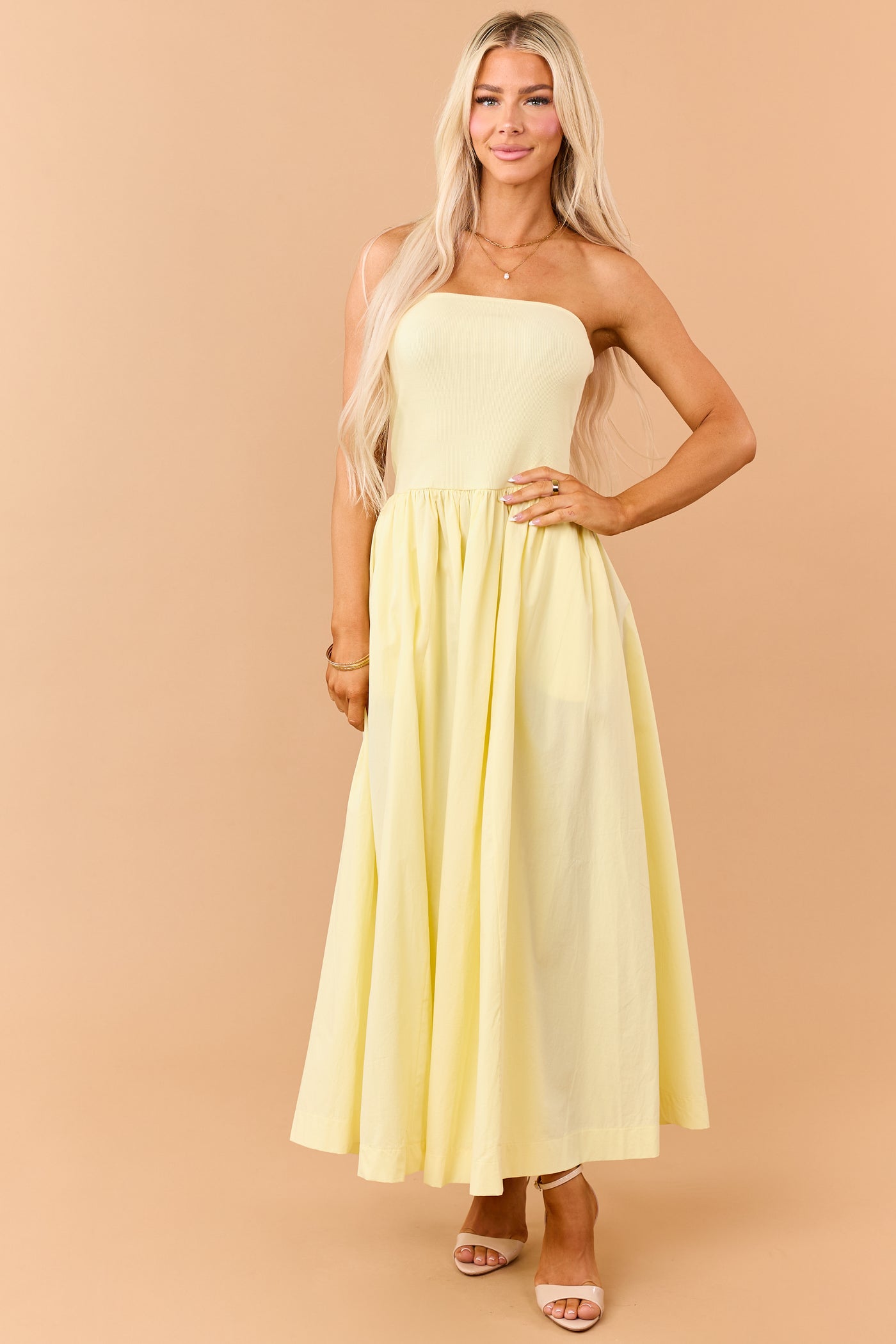 Honeysuckle Strapless Knit Contrast Cotton Maxi Dress | Lime Lush Boutique